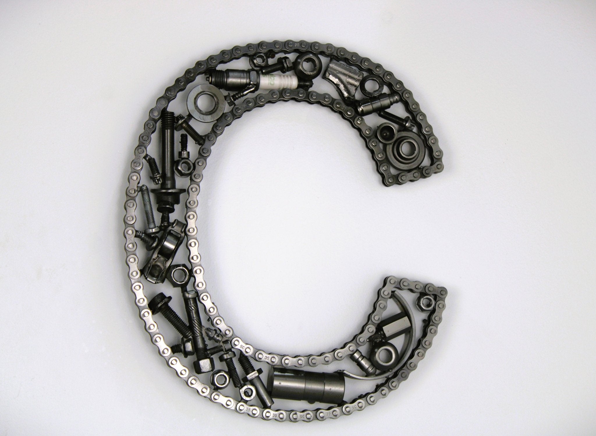 Car Part Letter C - Metal Automotive Wall Art, Unique Shelf Decor - Ben's Auto Decor