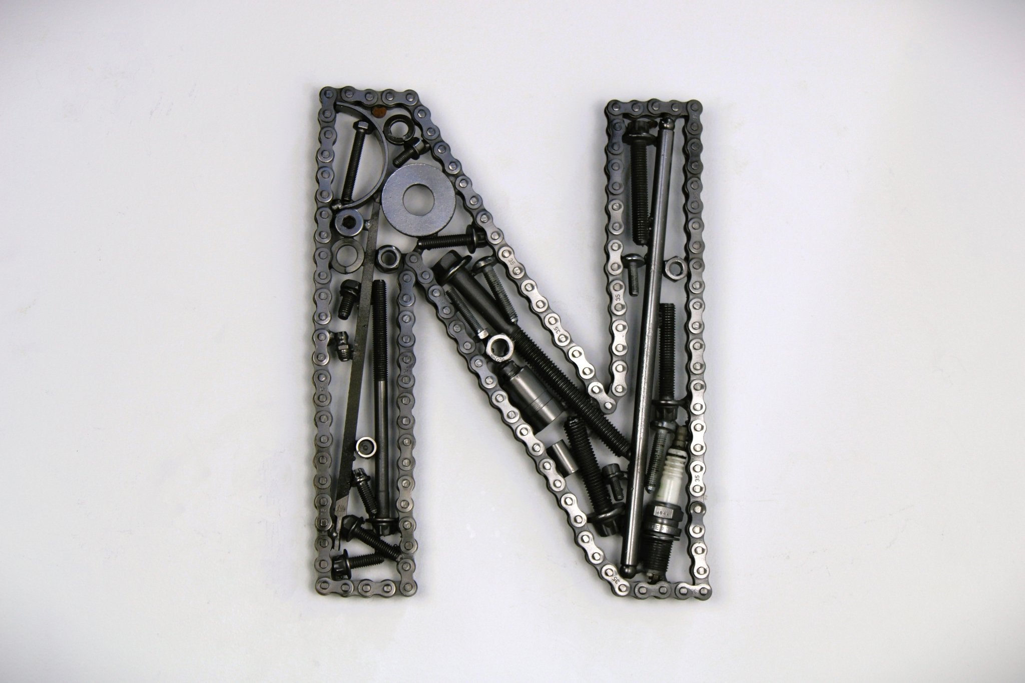 Car Part Letter N - Personalized Gift for Dad, Industrial Decor, Metal Initial Sign - Ben's Auto Decor
