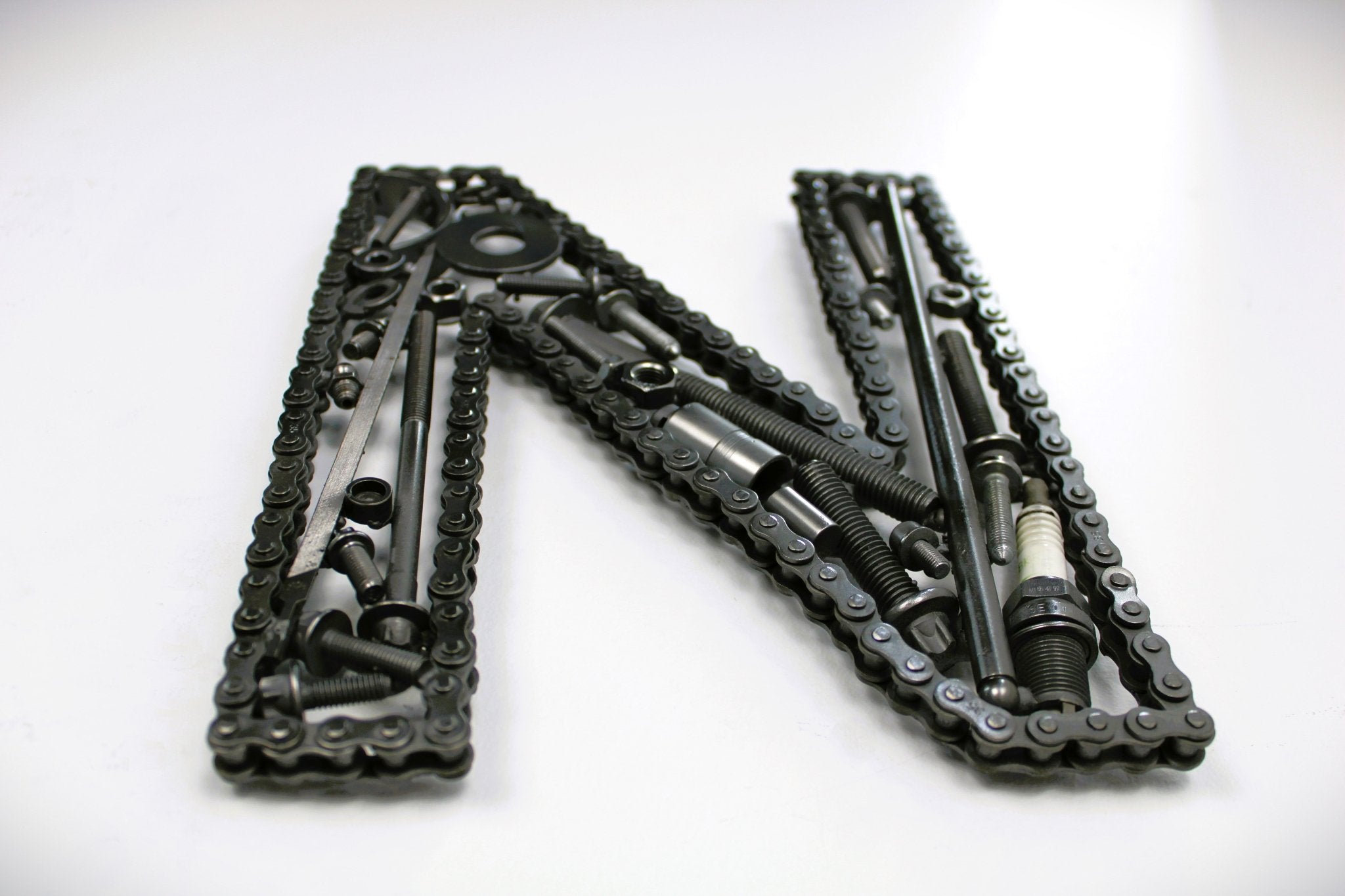 Car Part Letter N - Personalized Gift for Dad, Industrial Decor, Metal Initial Sign - Ben's Auto Decor