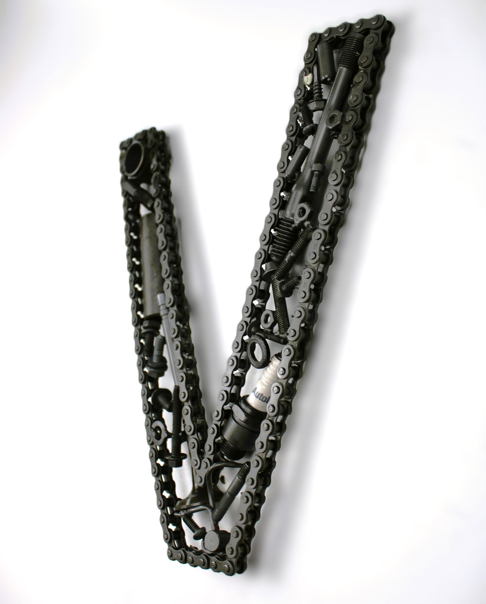 Car Part Letter V - Repurposed Art, Automotive Decor Made From Car Parts - Ben's Auto Decor
