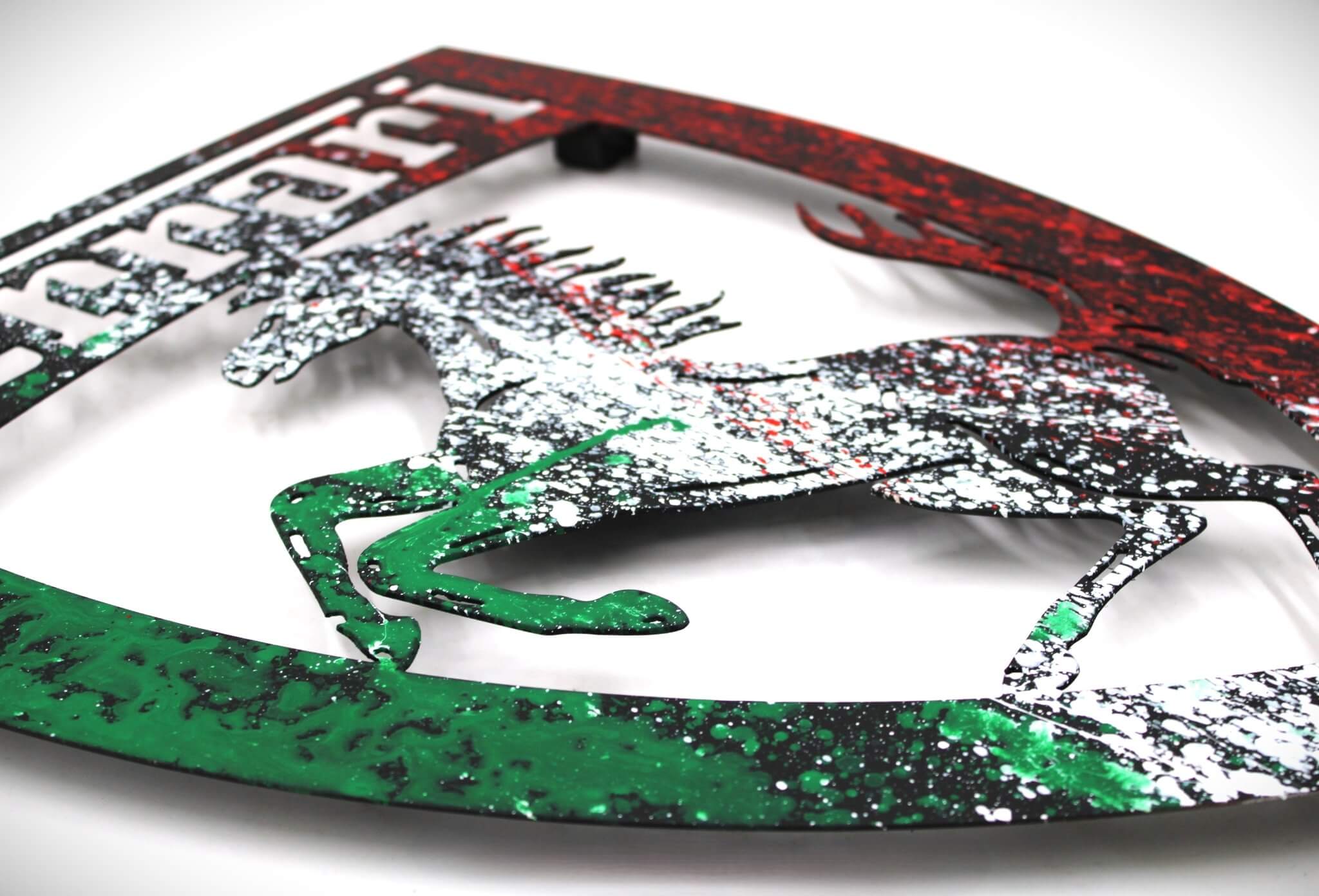 Ferrari Prancing Horse Logo Metal Wall Art - Hand - Painted, Ready to Hang, Unique Decor for Supercar Enthusiasts - Ben's Auto Decor