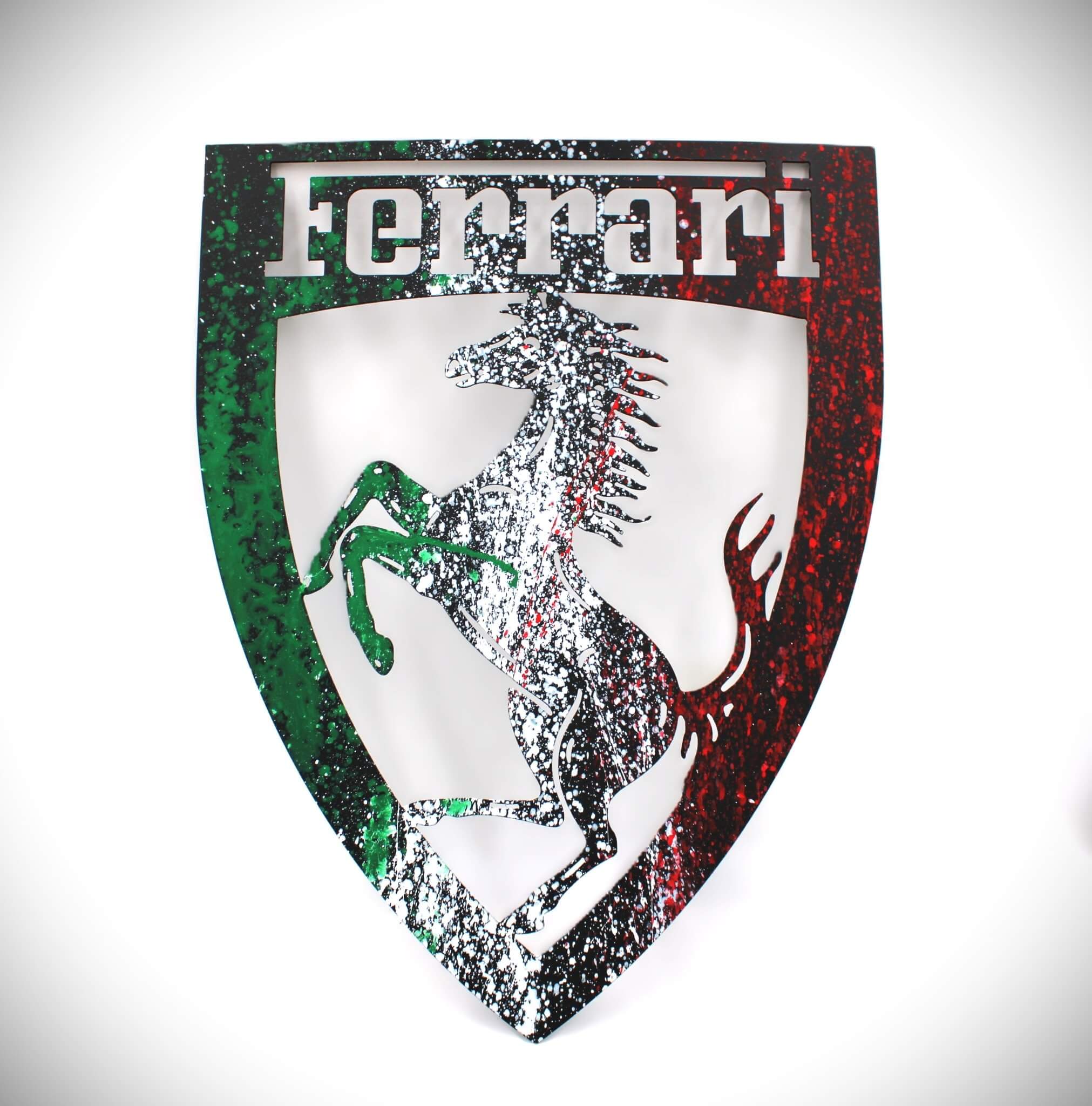 Ferrari Prancing Horse Logo Metal Wall Art - Hand - Painted, Ready to Hang, Unique Decor for Supercar Enthusiasts - Ben's Auto Decor