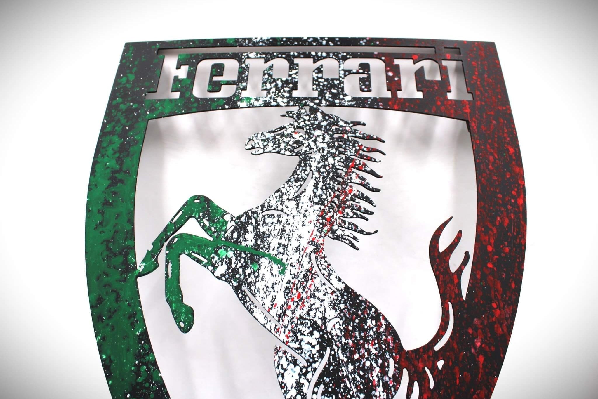 Ferrari Prancing Horse Logo Metal Wall Art - Hand - Painted, Ready to Hang, Unique Decor for Supercar Enthusiasts - Ben's Auto Decor