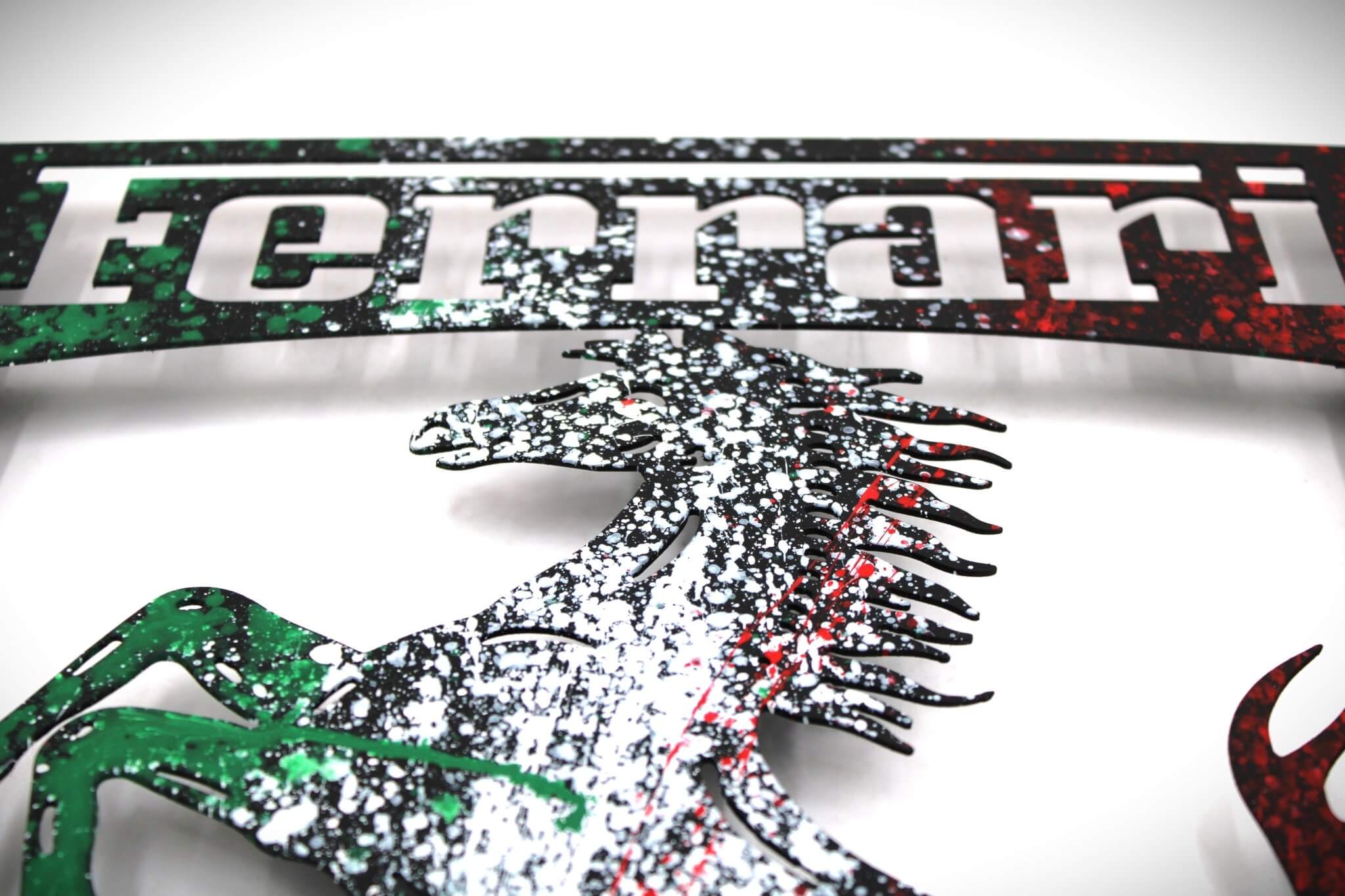 Ferrari Prancing Horse Logo Metal Wall Art - Hand - Painted, Ready to Hang, Unique Decor for Supercar Enthusiasts - Ben's Auto Decor