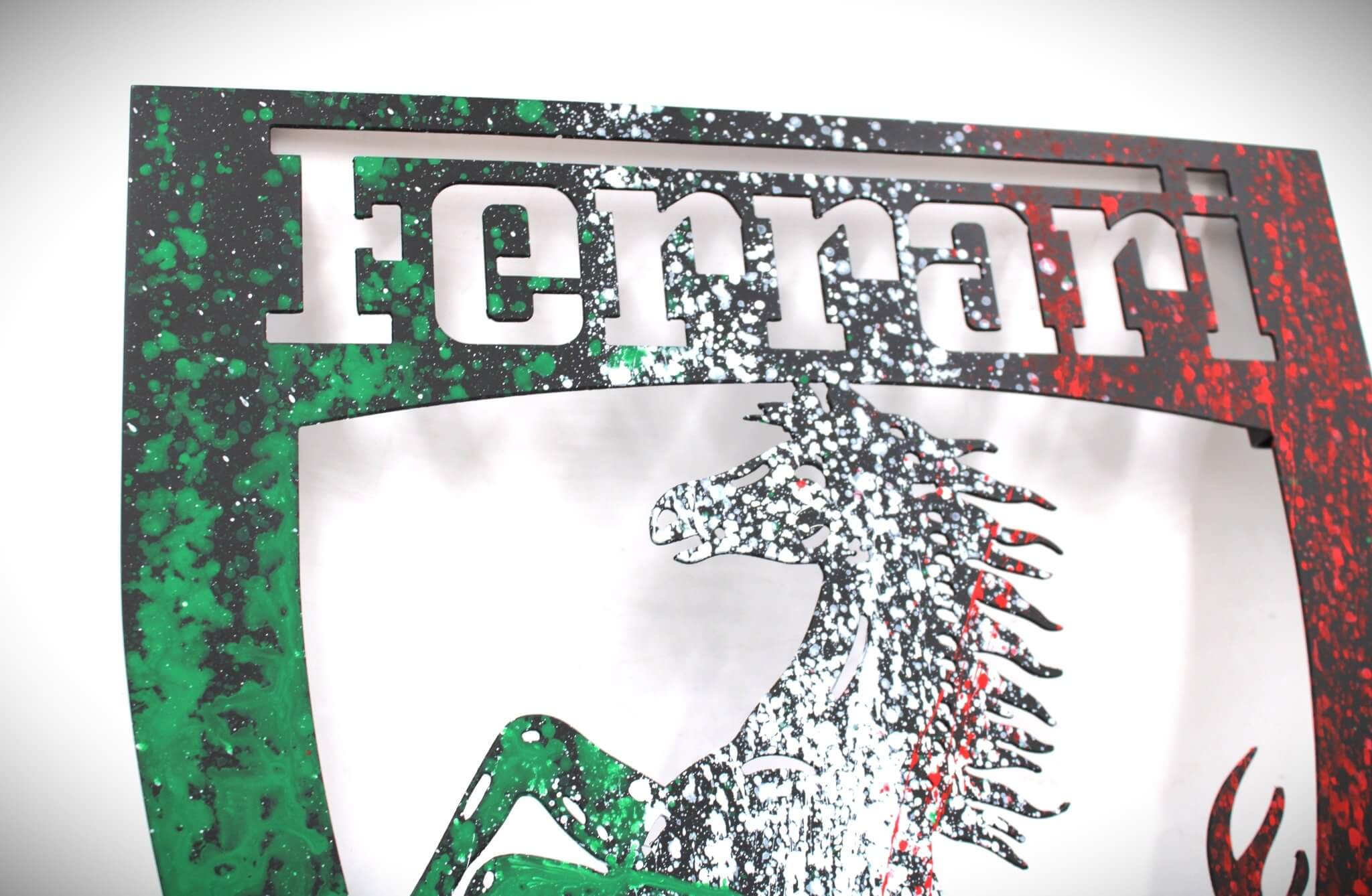 Ferrari Prancing Horse Logo Metal Wall Art - Hand - Painted, Ready to Hang, Unique Decor for Supercar Enthusiasts - Ben's Auto Decor