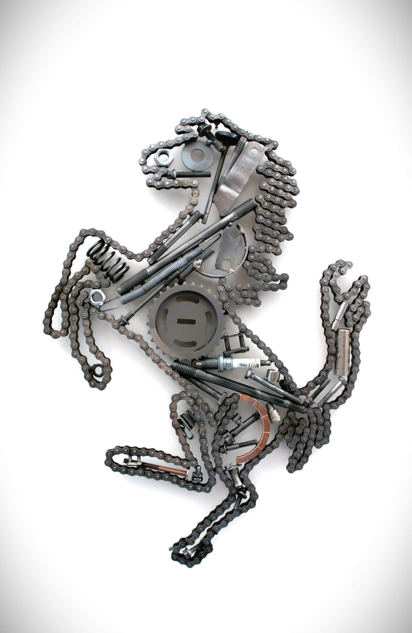 Ferrari Prancing Horse Metal Wall Art - Ferrari Automotive Decor, Unique Steampunk Wall Art - Ben's Auto Decor