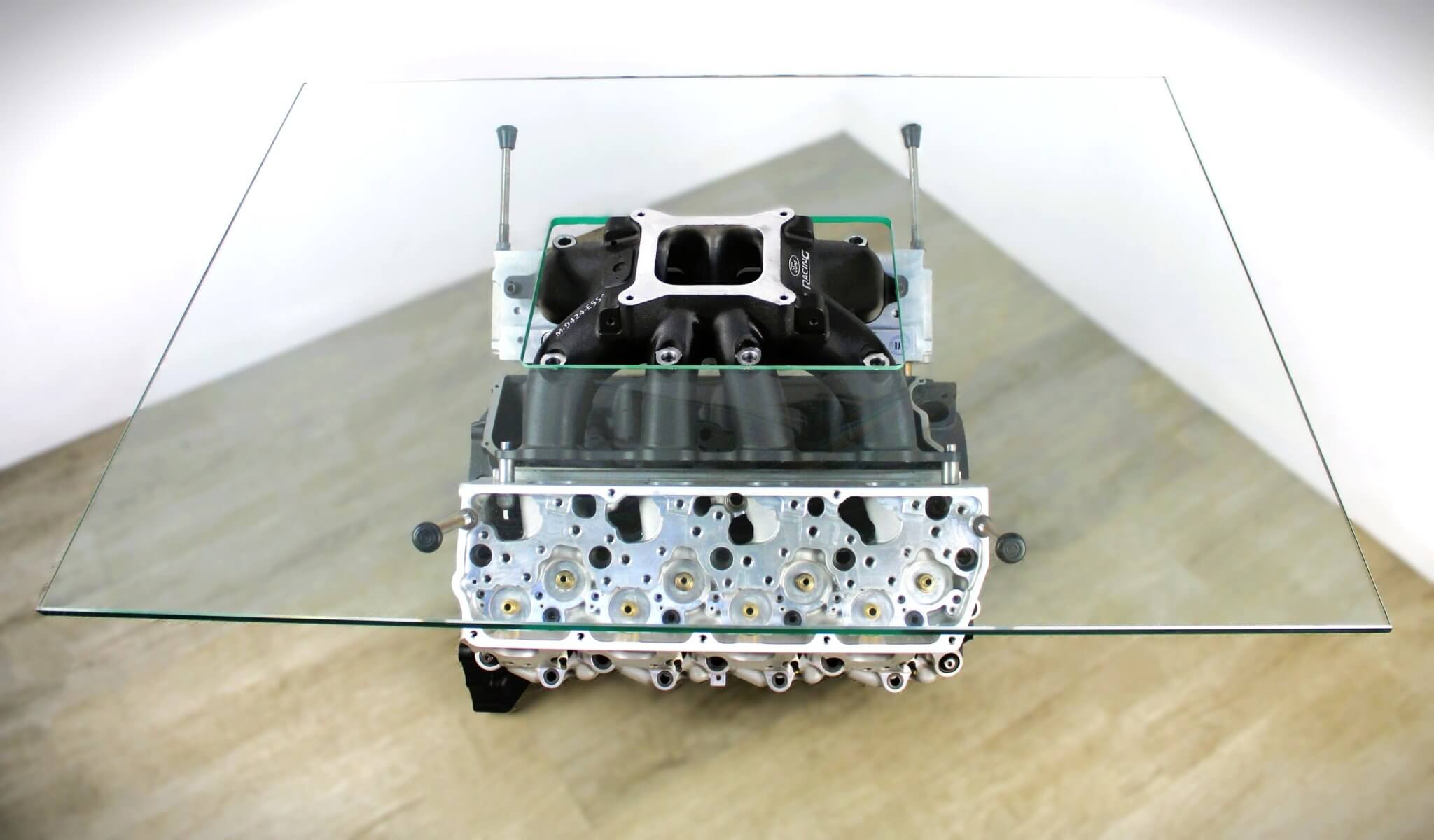 Ford FR9 NASCAR Engine Block Coffee Table - Handcrafted Unique Automotive Decor, Customizable Man Cave Furniture - Ben's Auto Decor
