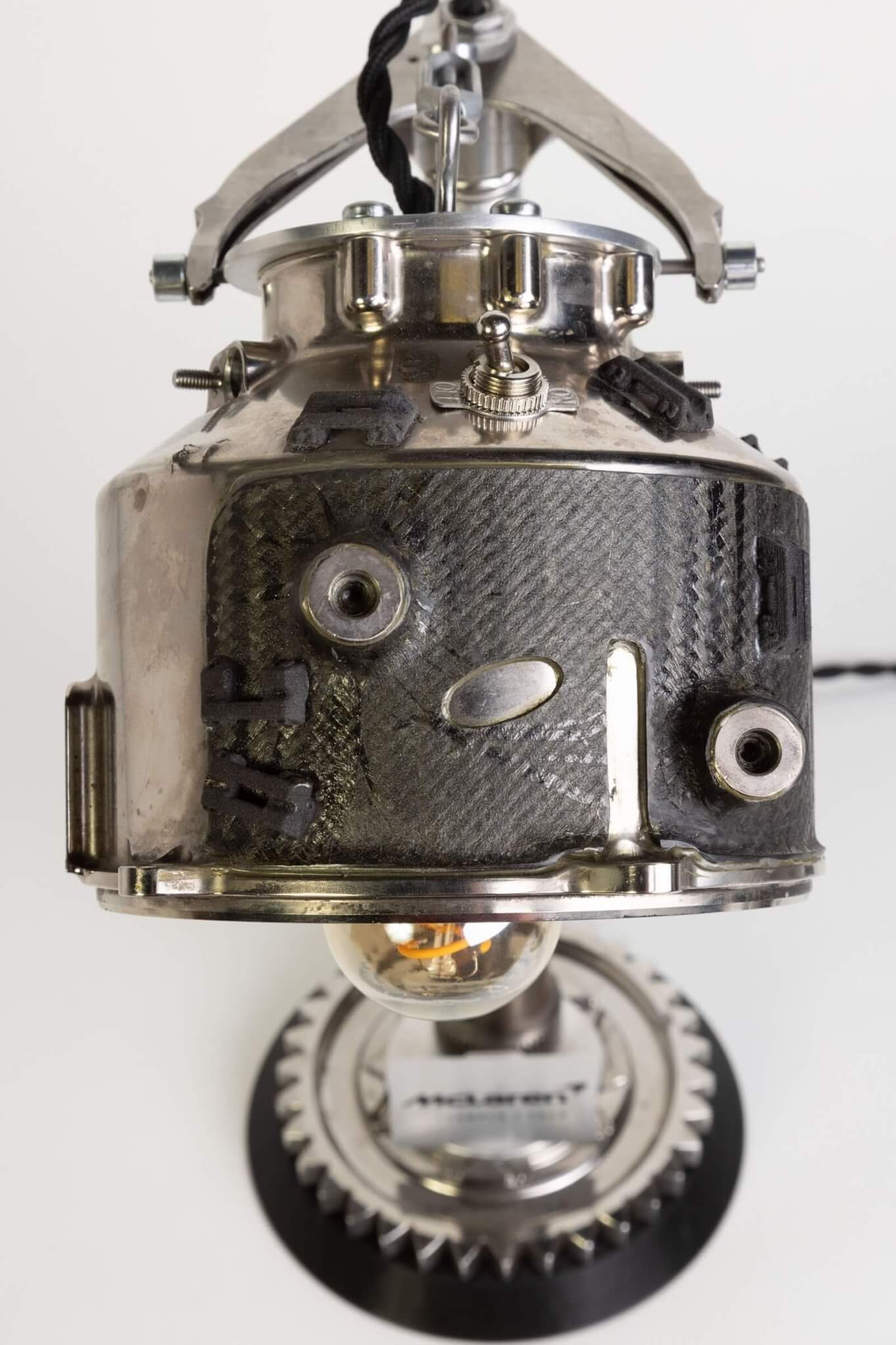 Formula 1 Clutch Housing Lamp - Race Car Decor Made from Authentic McLaren Engine Components - Ben's Auto Decor