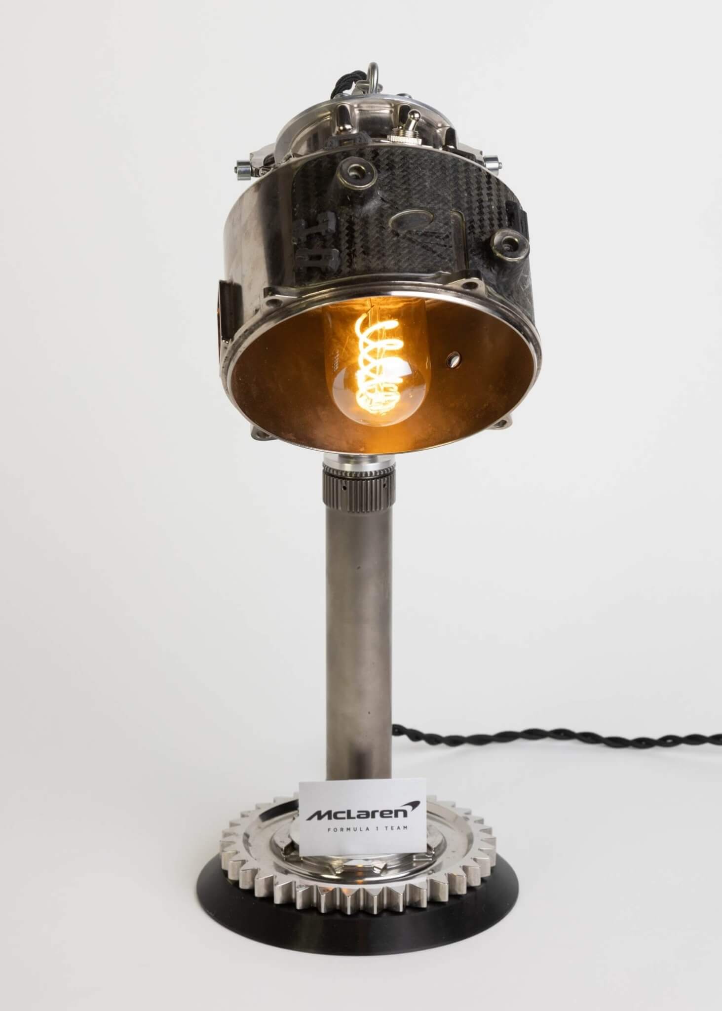 Formula 1 Clutch Housing Lamp - Race Car Decor Made from Authentic McLaren Engine Components - Ben's Auto Decor