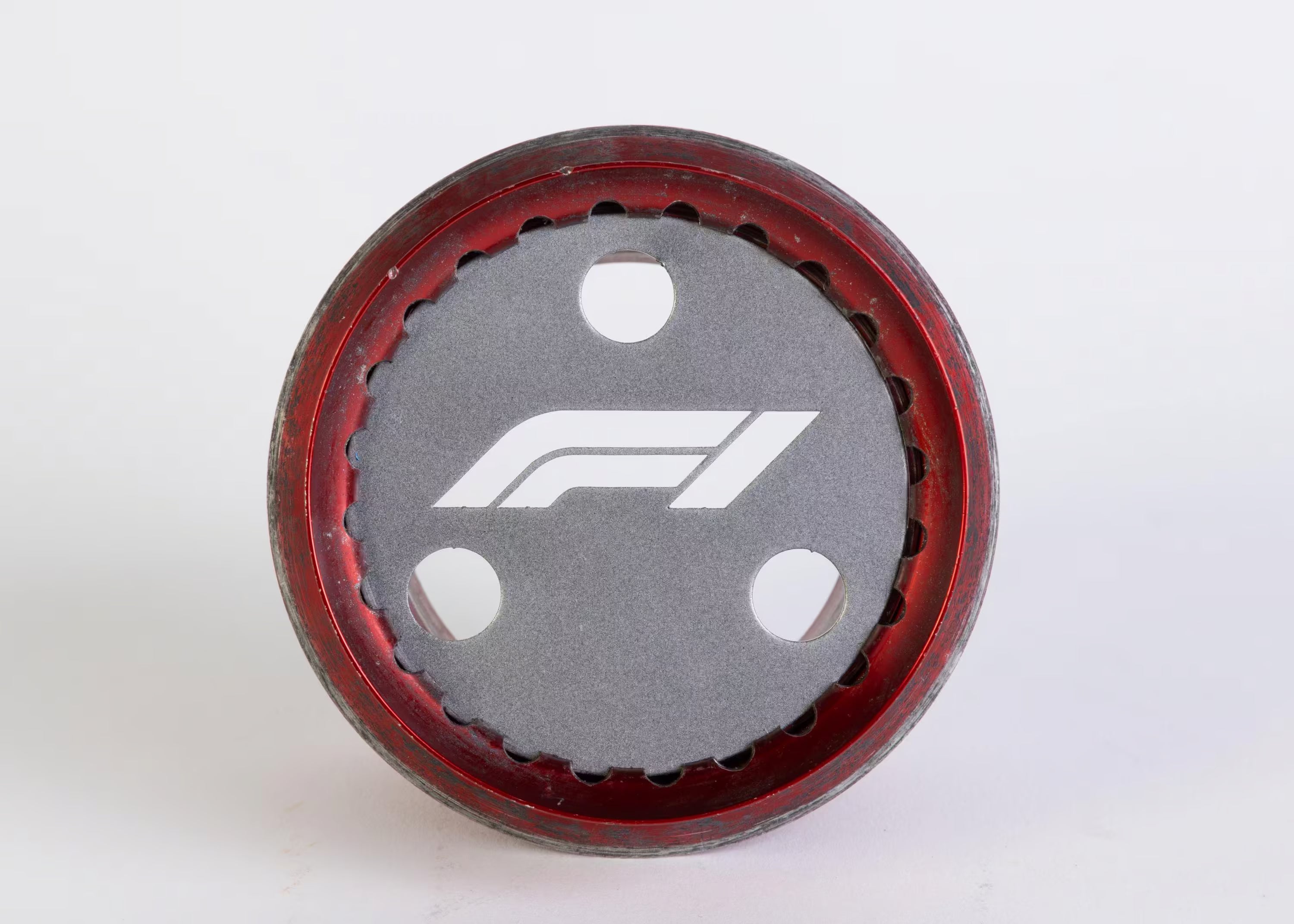 McLaren F1 Rear Wheel Nut Pen Holder - Red Formula One Desk Decor with F1 Logo Displayed - Ben's Auto Decor
