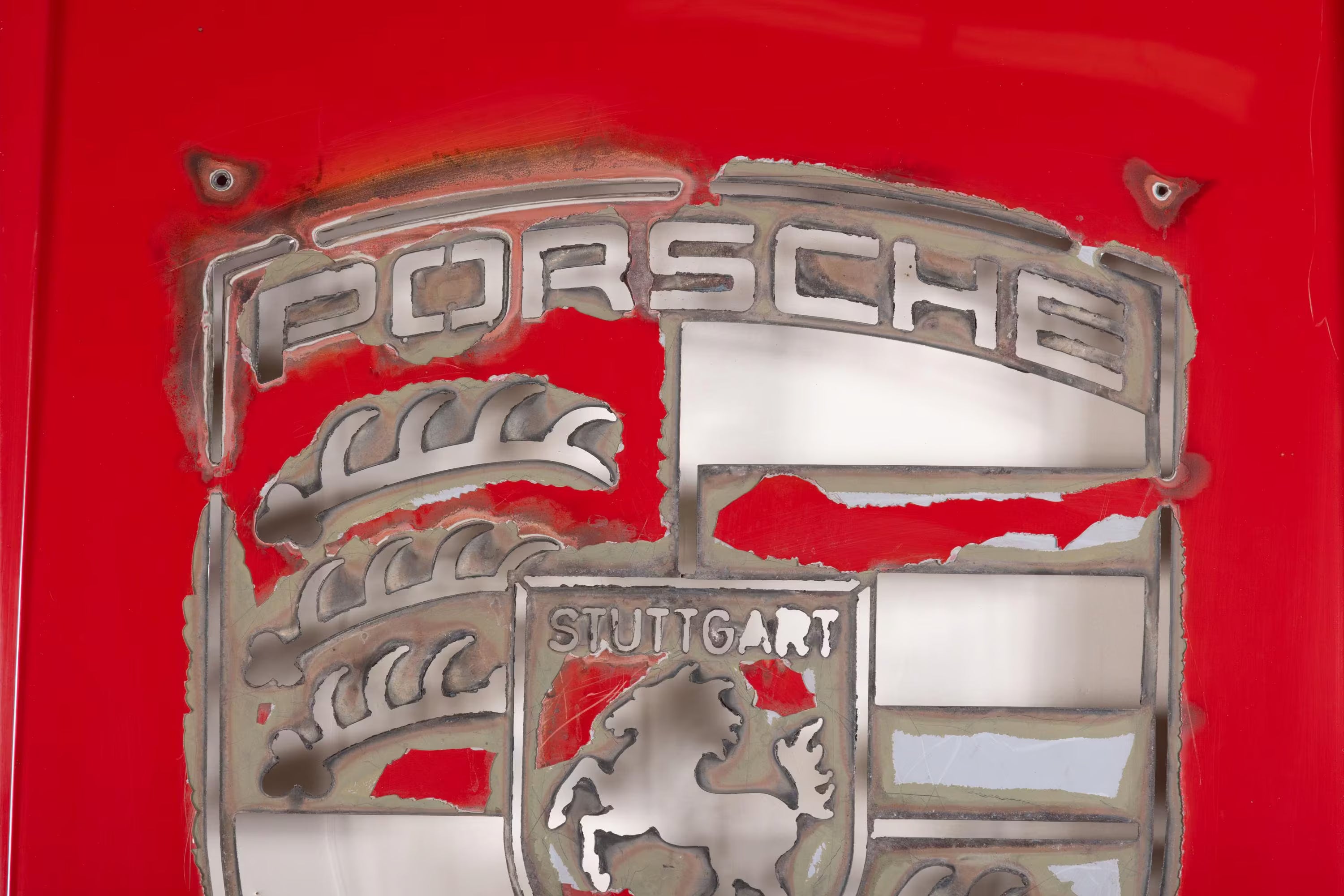 Red Porsche 911 Hood Wall Art - Ferdinand Porsche Quote, "Our Cars are Meant to be Driven not Polished", Distinctive Decor Displaying Porsche Crest - Ben's Auto Decor