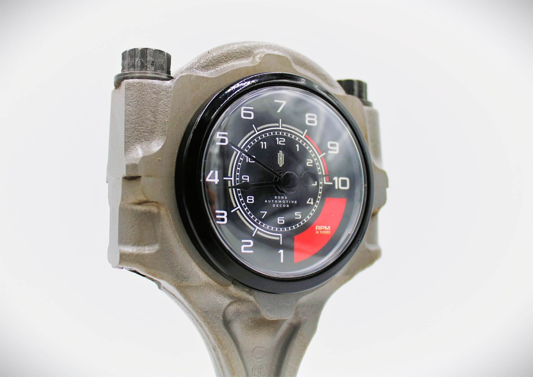 Piston Clock with RPM Gauge Clock Face - Car Part Steampunk Clock, Unique Automotive Decor - Ben's Auto Decor