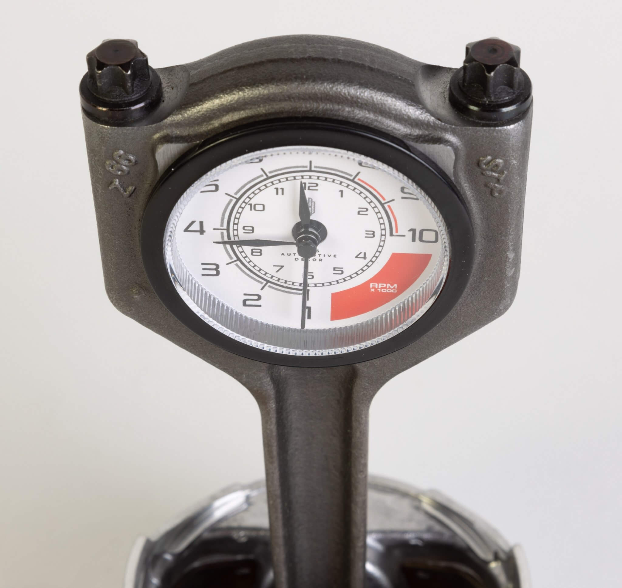 Piston Clock with White RPM Gauge Face - Unique Car Enthusiast Gift, Steampunk Clock for Gearheads, Automotive Decor - Ben's Auto Decor