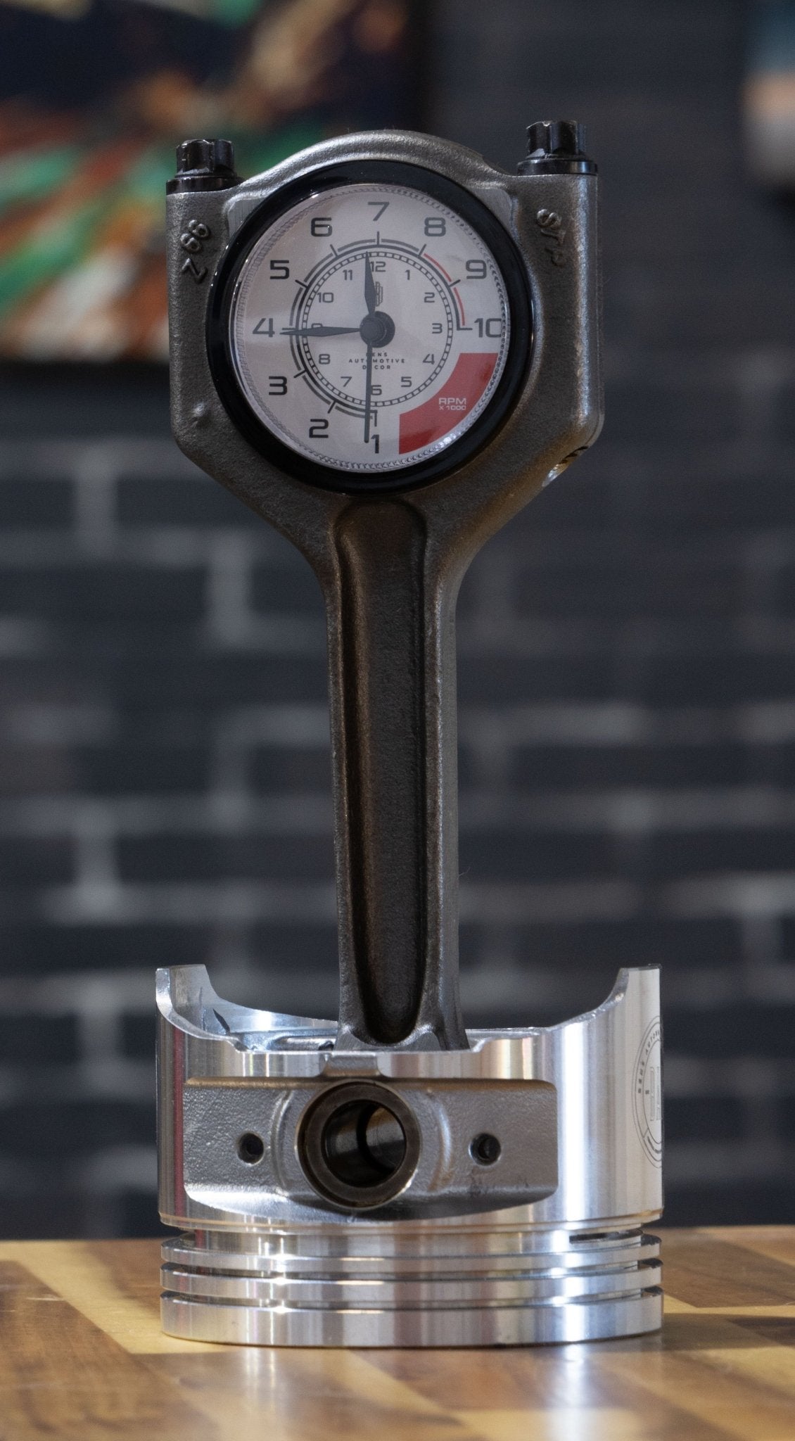 Piston Clock with White RPM Gauge Face - Unique Car Enthusiast Gift, Steampunk Clock for Gearheads, Automotive Decor - Ben's Auto Decor