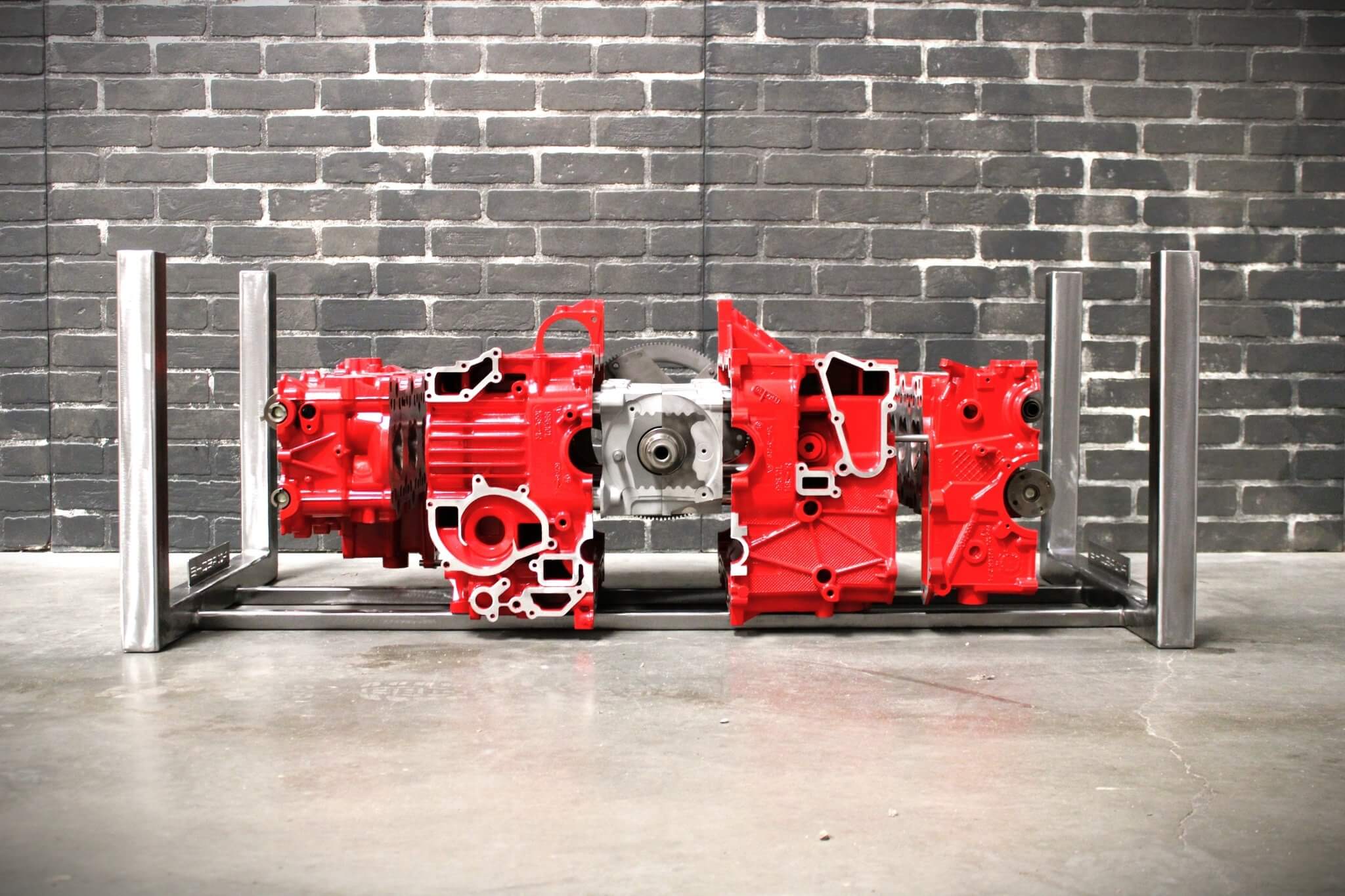 Porsche Engine Coffee Table – Exploded Diagram Display with Crankshaft & Heads | Industrial Frame | Custom Finish | Glass Top Included - Ben's Auto Decor