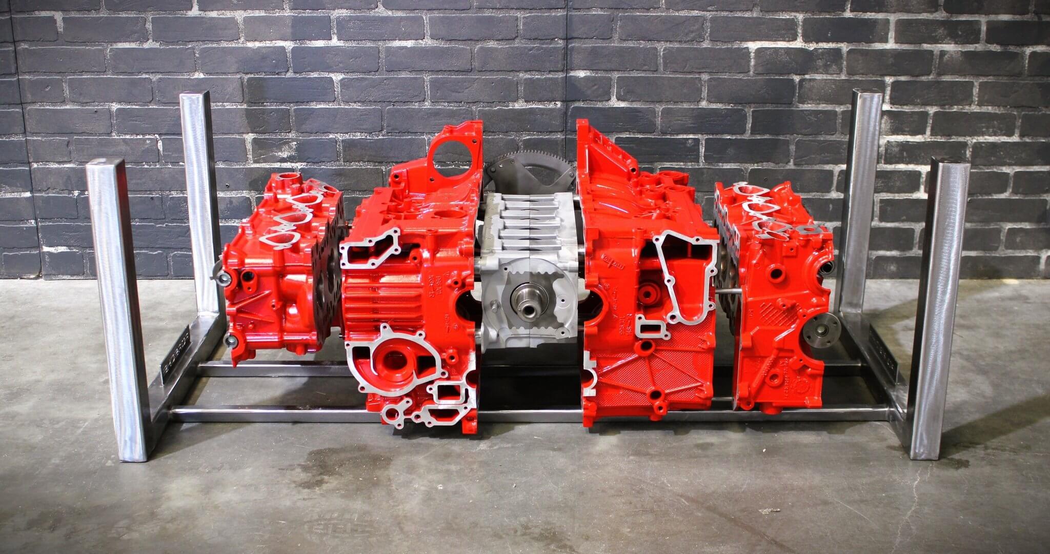 Porsche Engine Coffee Table – Exploded Diagram Display with Crankshaft & Heads | Industrial Frame | Custom Finish | Glass Top Included - Ben's Auto Decor