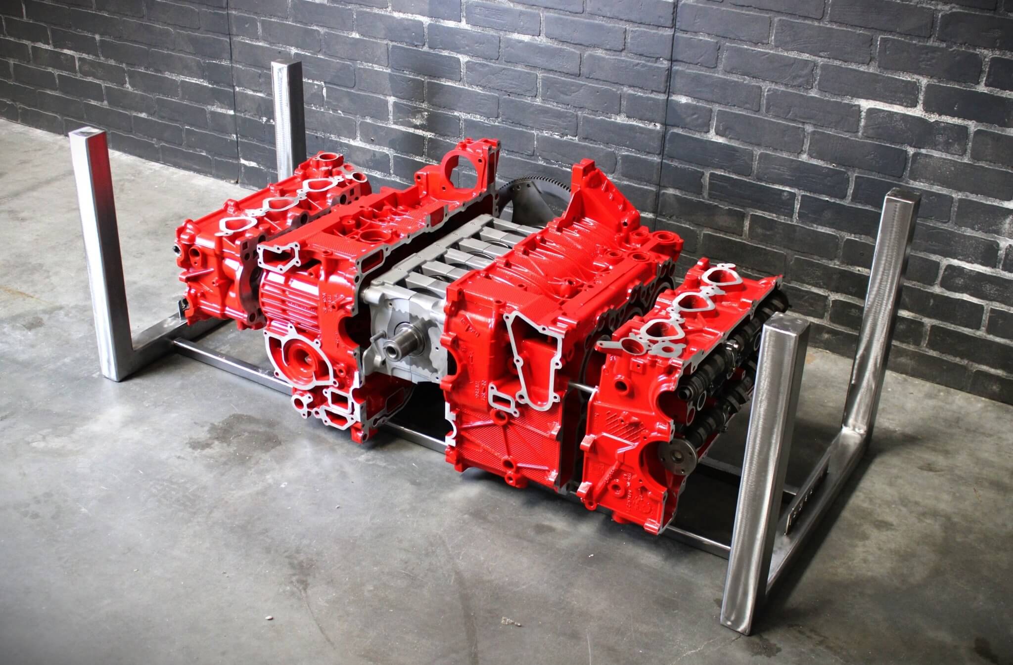 Porsche Engine Coffee Table – Exploded Diagram Display with Crankshaft & Heads | Industrial Frame | Custom Finish | Glass Top Included - Ben's Auto Decor