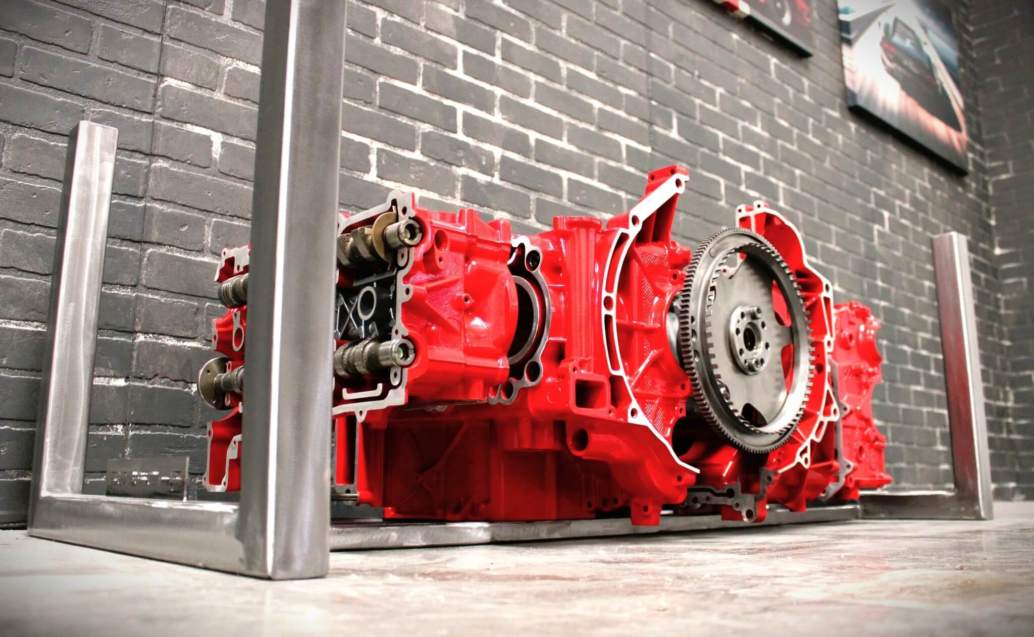 Porsche Engine Coffee Table – Exploded Diagram Display with Crankshaft & Heads | Industrial Frame | Custom Finish | Glass Top Included - Ben's Auto Decor