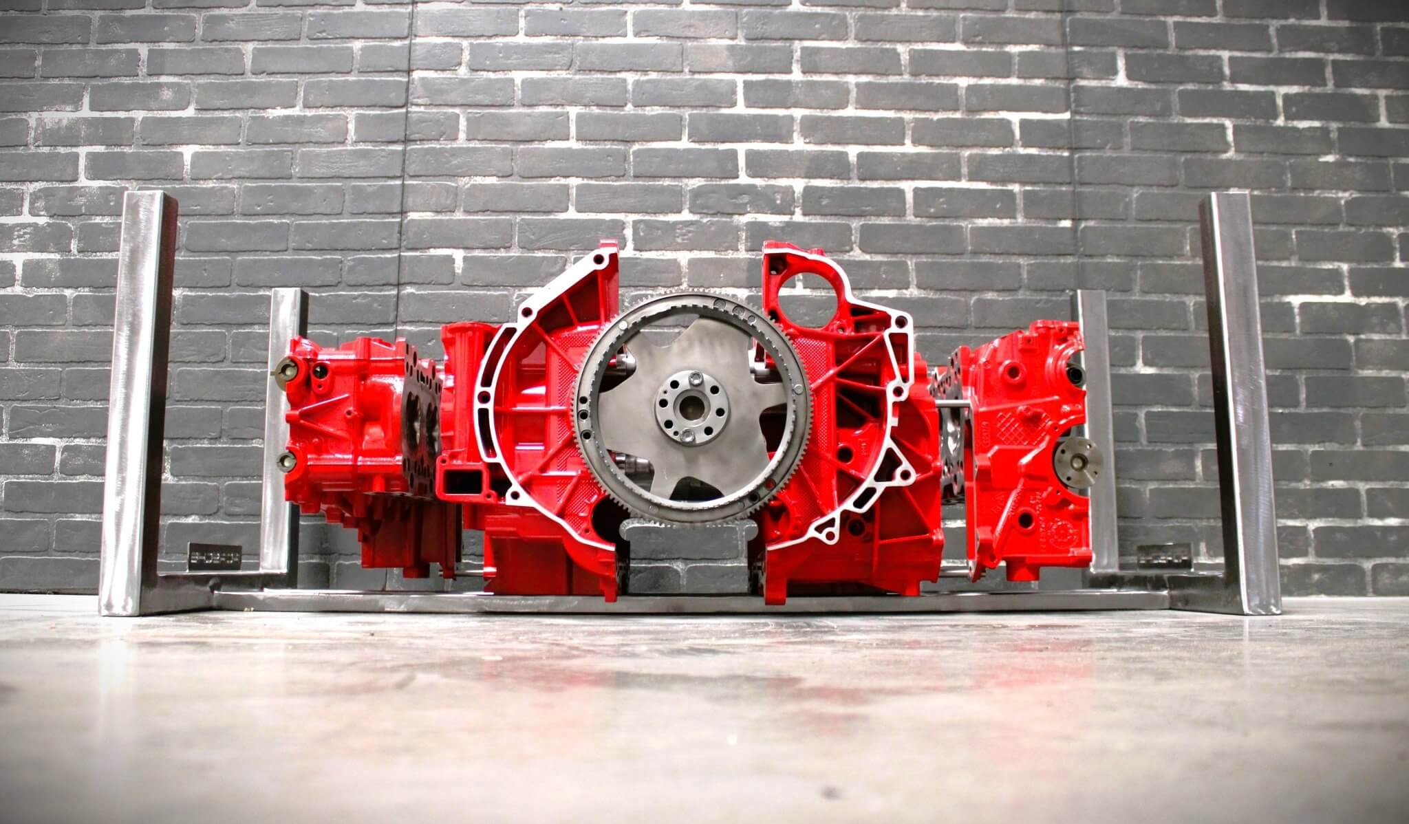 Porsche Engine Coffee Table – Exploded Diagram Display with Crankshaft & Heads | Industrial Frame | Custom Finish | Glass Top Included - Ben's Auto Decor