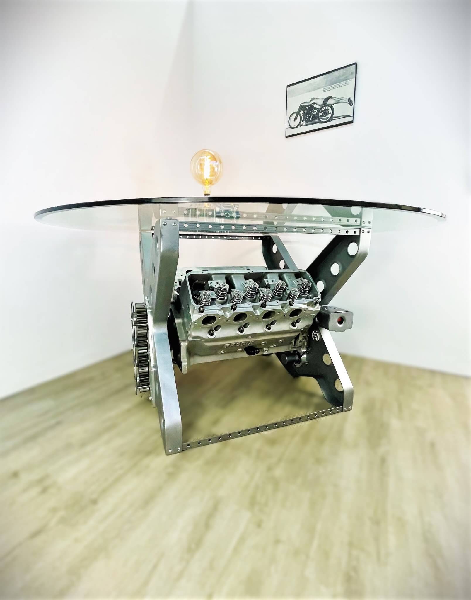 Rotating Engine Dining Table - Unique Furniture for Race Car Fans and Auto Enthusiasts - Ben's Auto Decor