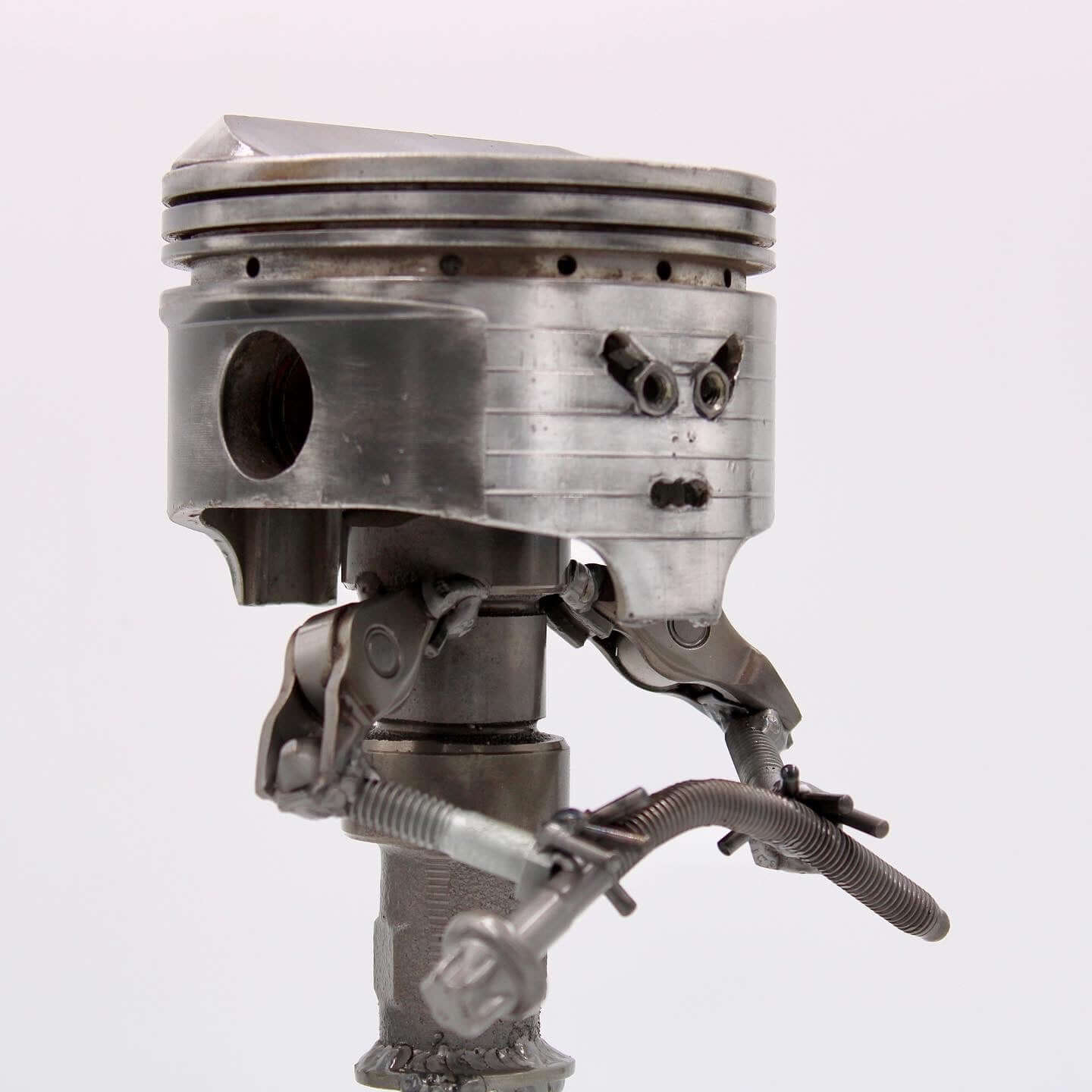 Standing Piston Man Car Part Sculpture - Automotive Figurine, Unique Steampunk Desk Art - Ben's Auto Decor