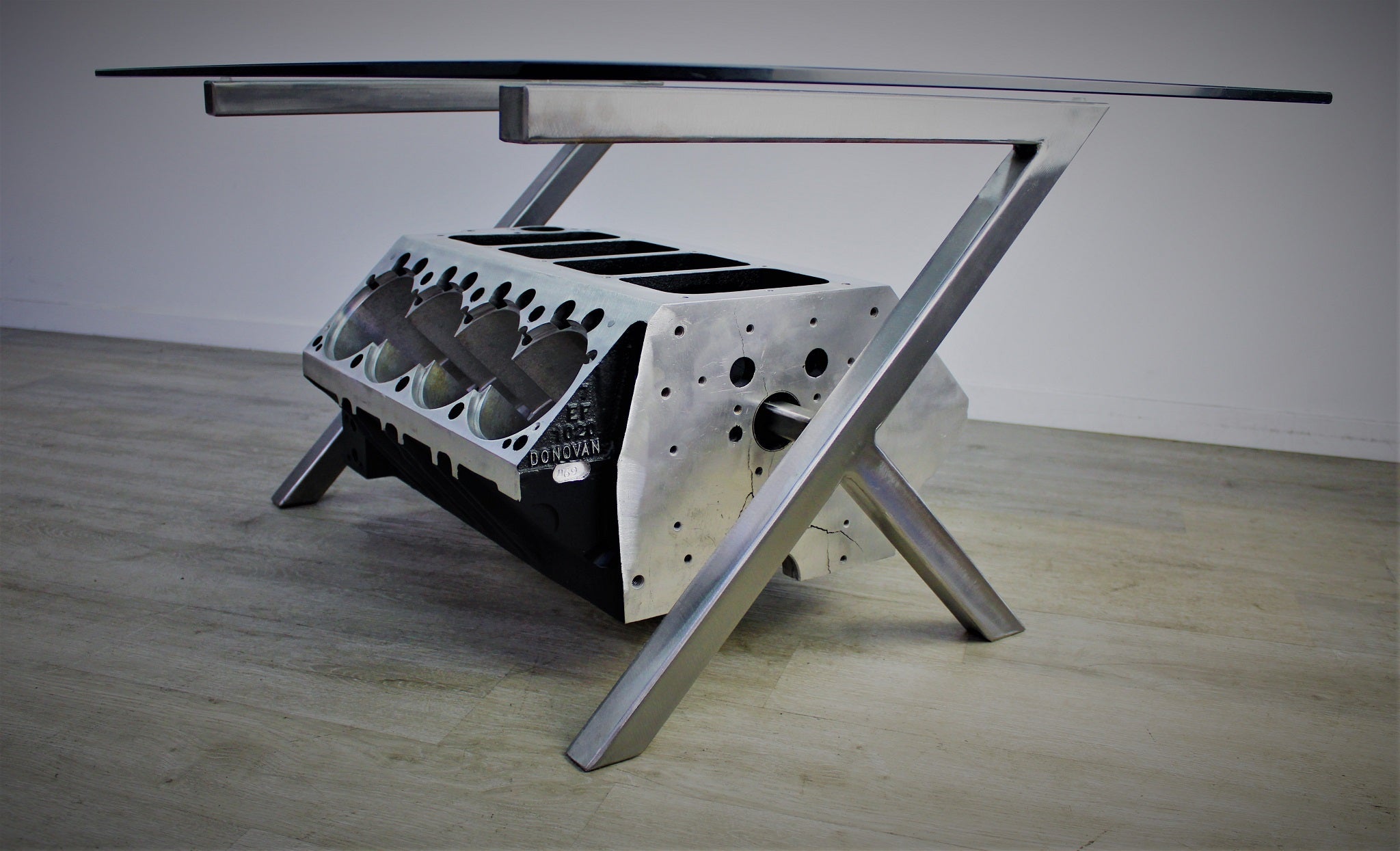 Top Fuel Donovan 417 Aluminum Engine Coffee Table - Unique Man Cave Furniture - Ben's Auto Decor