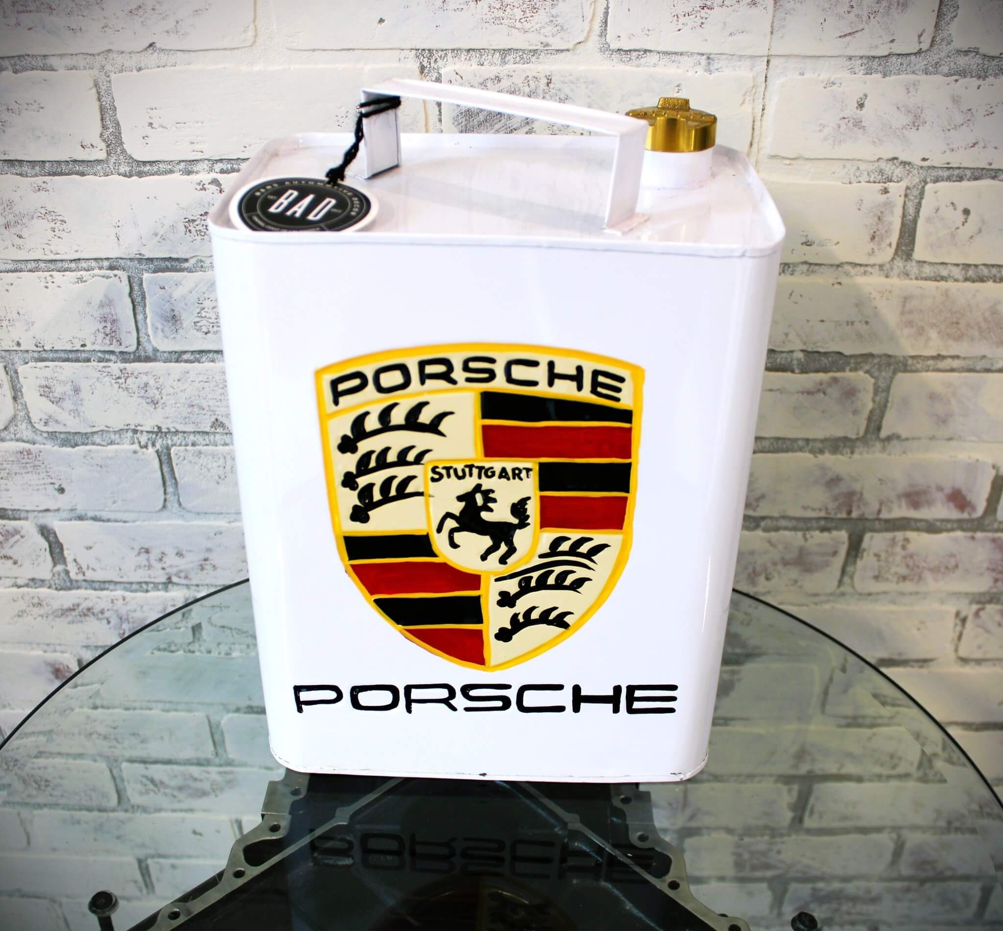 White Porsche Vintage Style Fuel Can – Hand - Painted & Limited Edition - Ben's Auto Decor