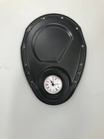 Load image into Gallery viewer, Clock made from a Chevrolet timing cover, finished in matte black.
