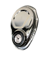 Load image into Gallery viewer, Clock made from a Chevrolet timing cover, finished in silver.
