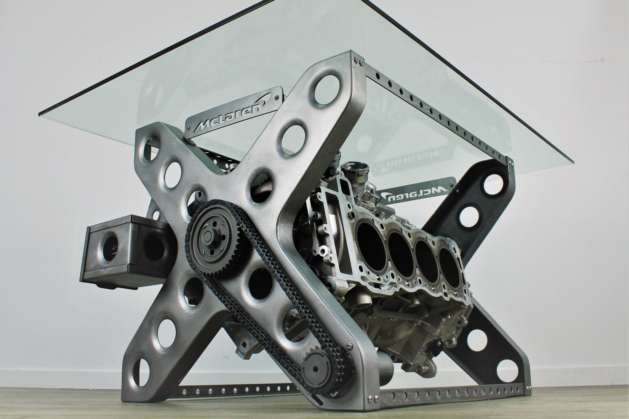 Rotating Engine Block Coffee Table - X Frame Customizable Man Cave Furniture - Ben's Auto Decor