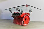 Load image into Gallery viewer, Ferrari engine block coffee table finished in red with a square glass top.
