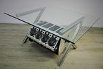 Load image into Gallery viewer, Top Fuel aluminum engine block coffee table finished in black and silver with a rectangular glass top.
