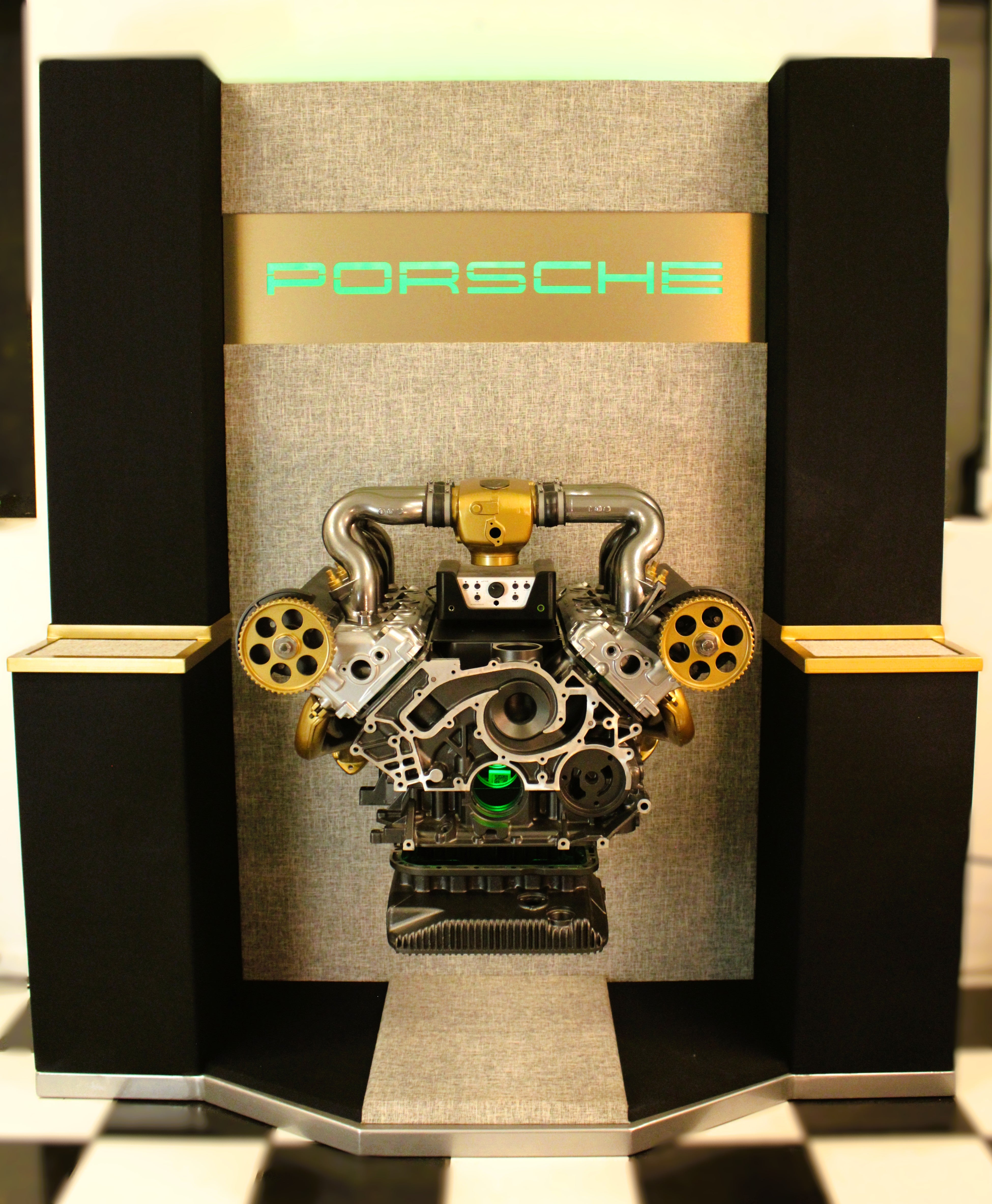 Porsche engine furniture with custom three-way speakers