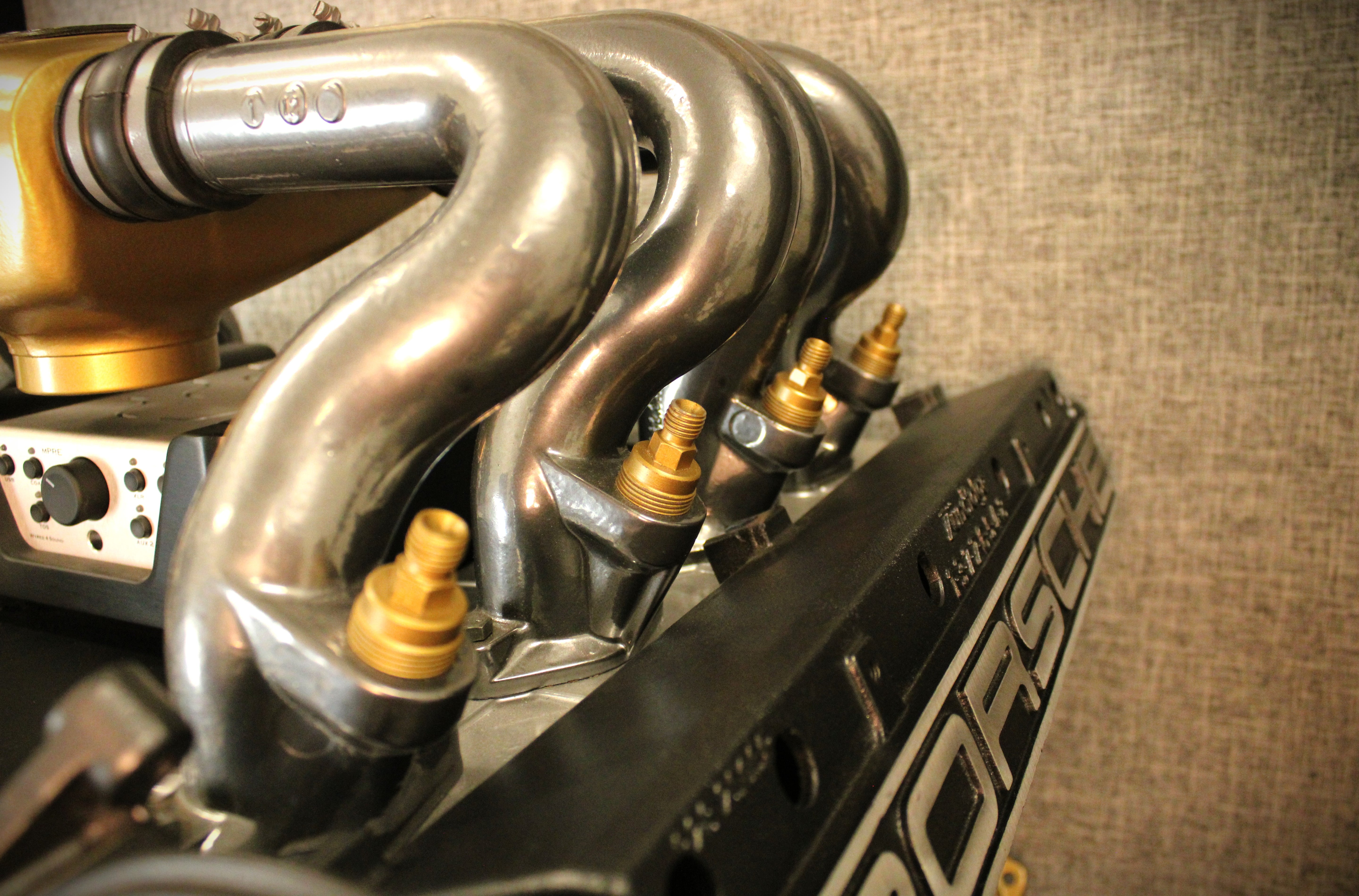 Close-up of refinished Porsche 928 V8 engine display