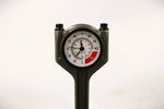 Load image into Gallery viewer, Close-up view of a polished car piston clock with a black clock ring and white and red RPM clock face.
