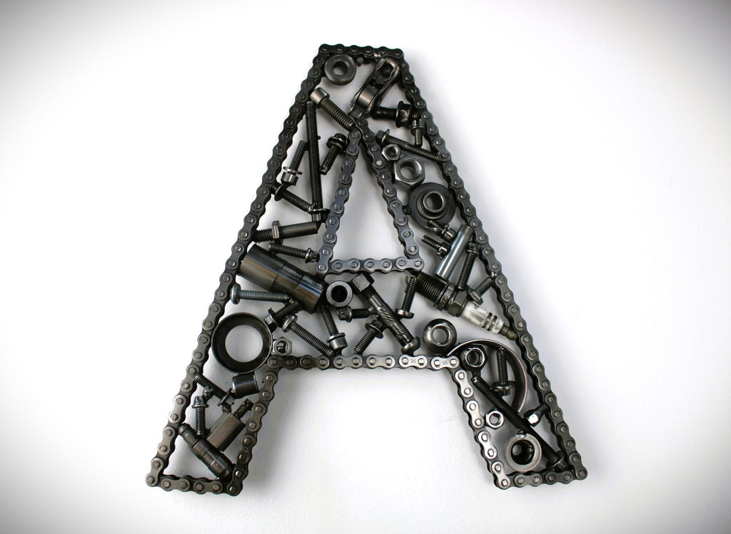 Car Part Letter A - Handmade Gift for Men, Repurposed Decor, Car Themed Sculpture - Ben's Auto Decor