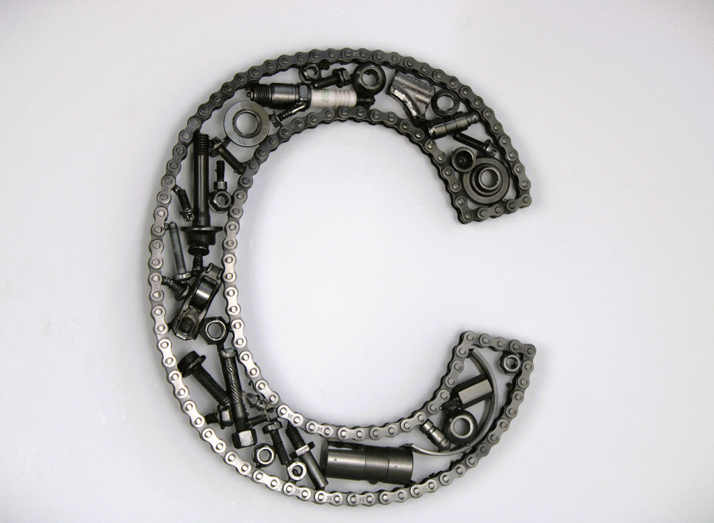 Car Part Letter C - Metal Automotive Wall Art, Unique Shelf Decor - Ben's Auto Decor