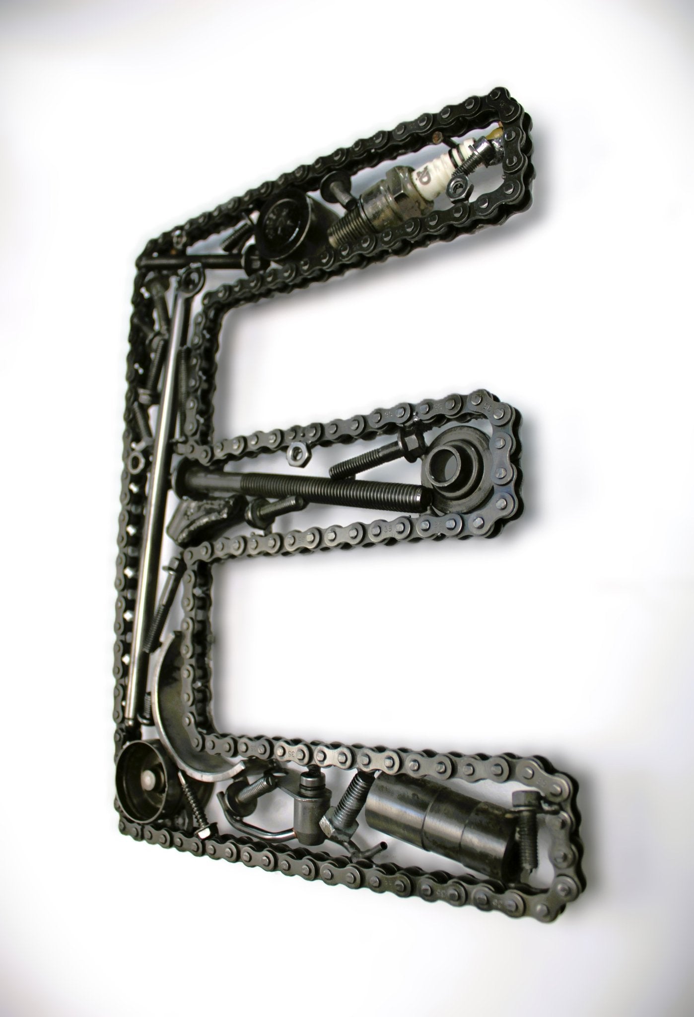 Car Part Letter E - Motorhead Gift, Unique Petrolhead Decor, Custom Metallic Wall Art - Ben's Auto Decor