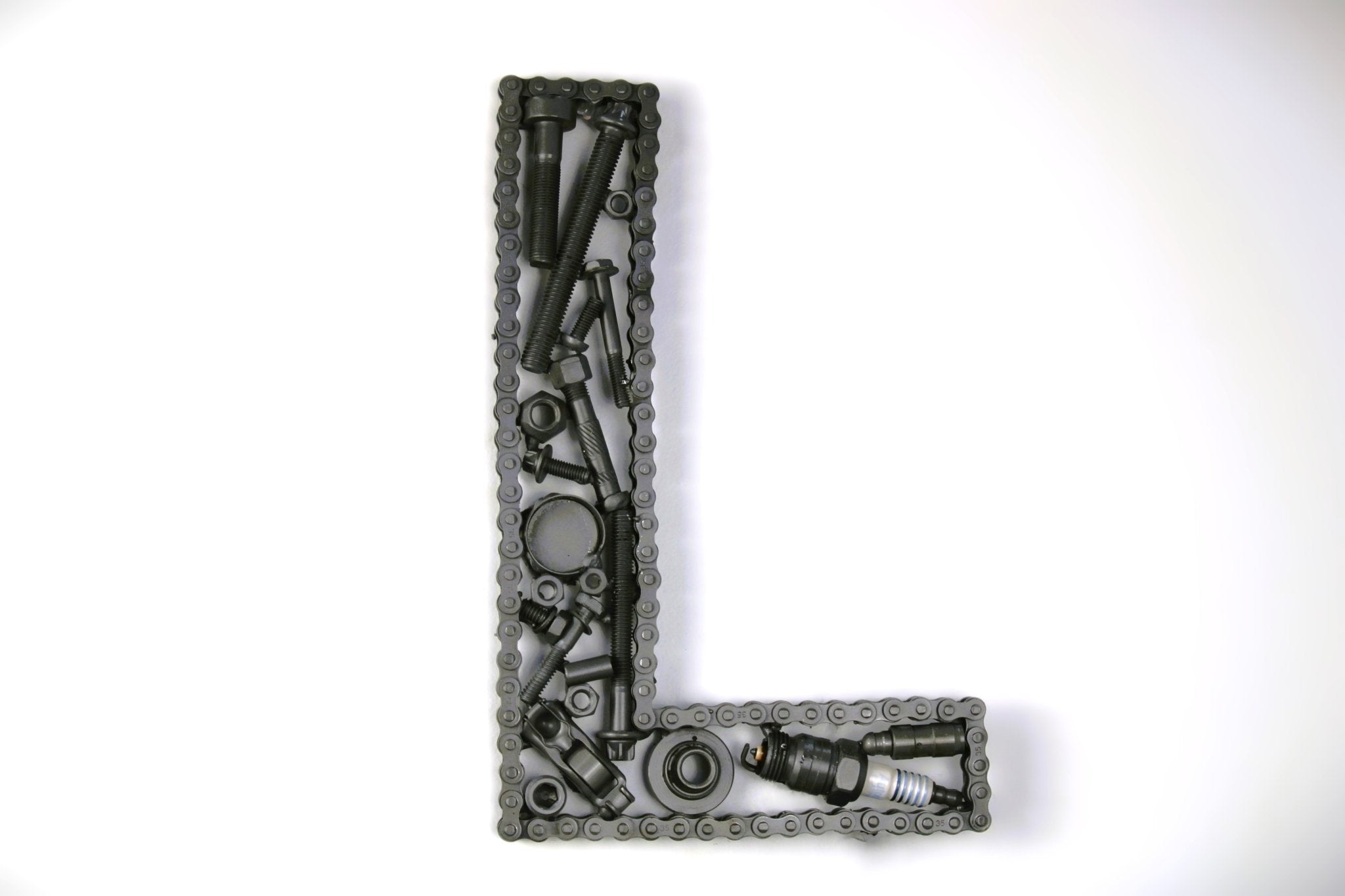 Car Part Letter L - Man Cave Wall Art, Steampunk Metal Last Name Sign - Ben's Auto Decor