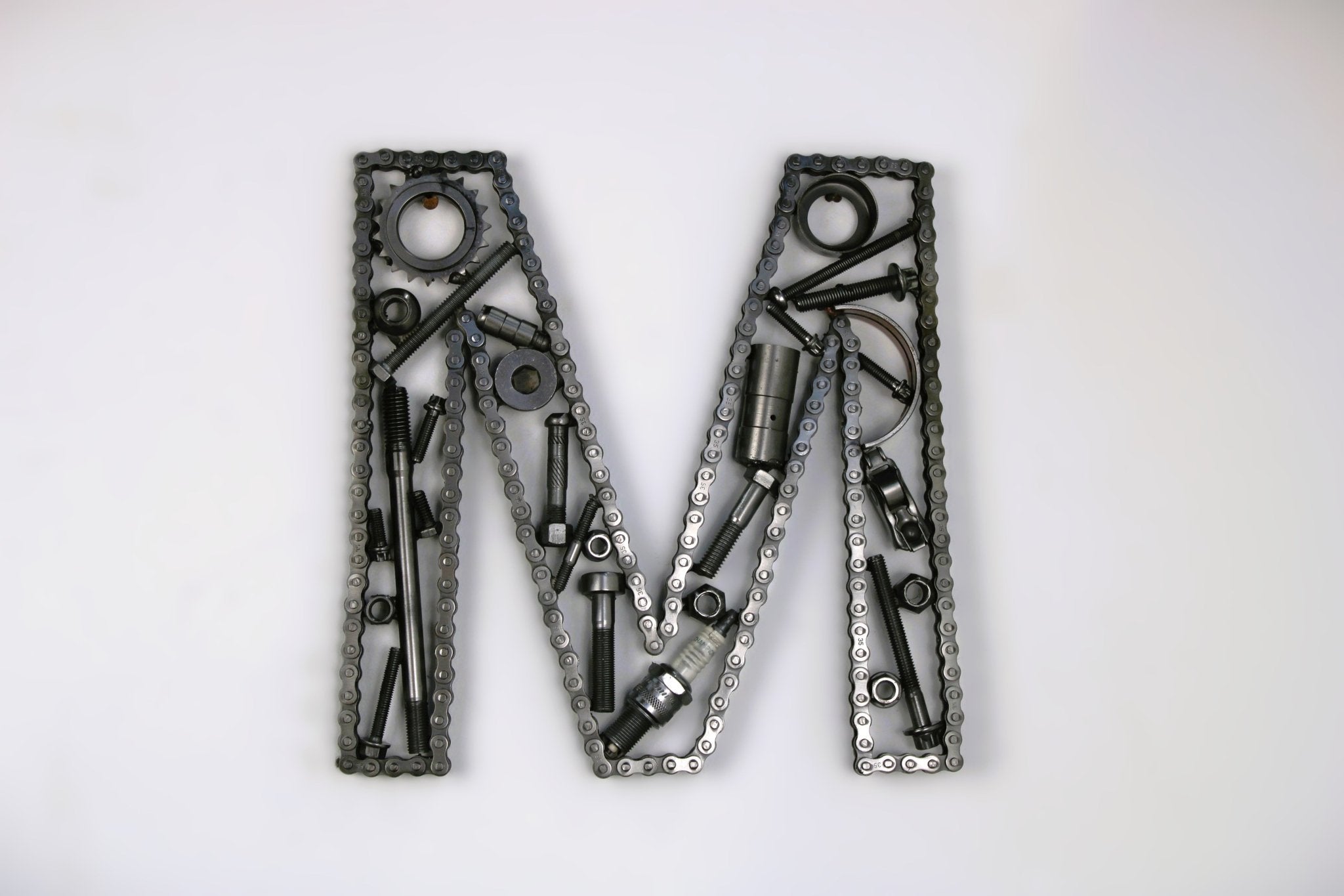 Car Part Letter M - Wall Sculpture Art, Automotive Decor, Custom Metal Sign - Ben's Auto Decor
