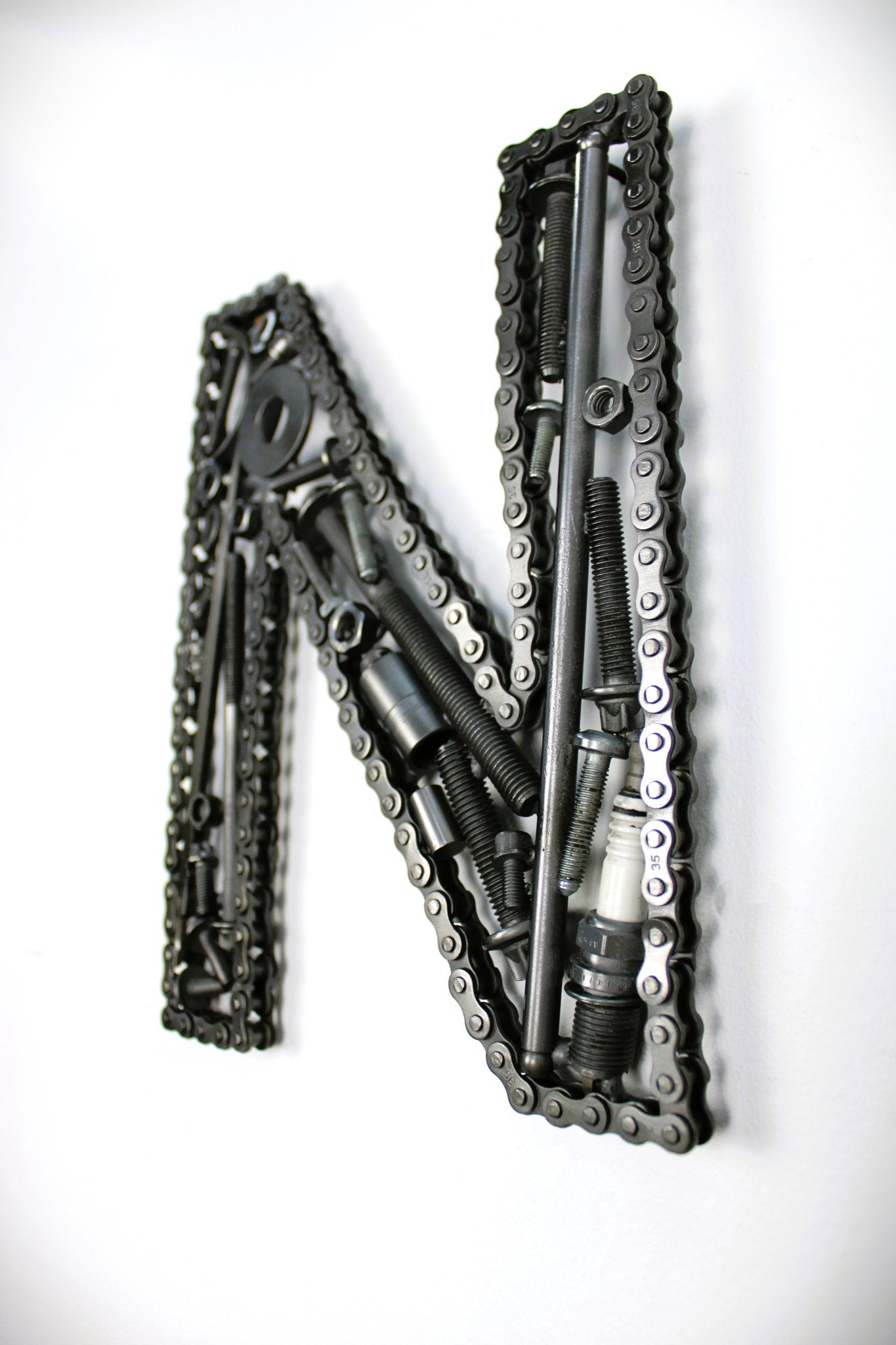 Car Part Letter N - Personalized Gift for Dad, Industrial Decor, Metal Initial Sign - Ben's Auto Decor