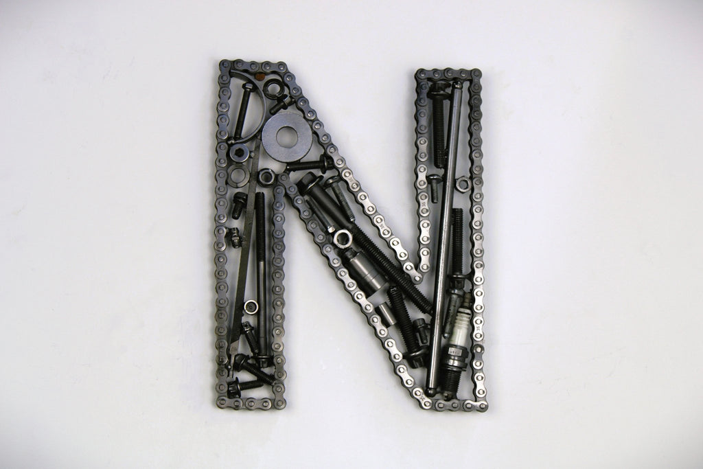 Car Part Letter N - Personalized Gift for Dad, Industrial Decor, Metal Initial Sign - Ben's Auto Decor