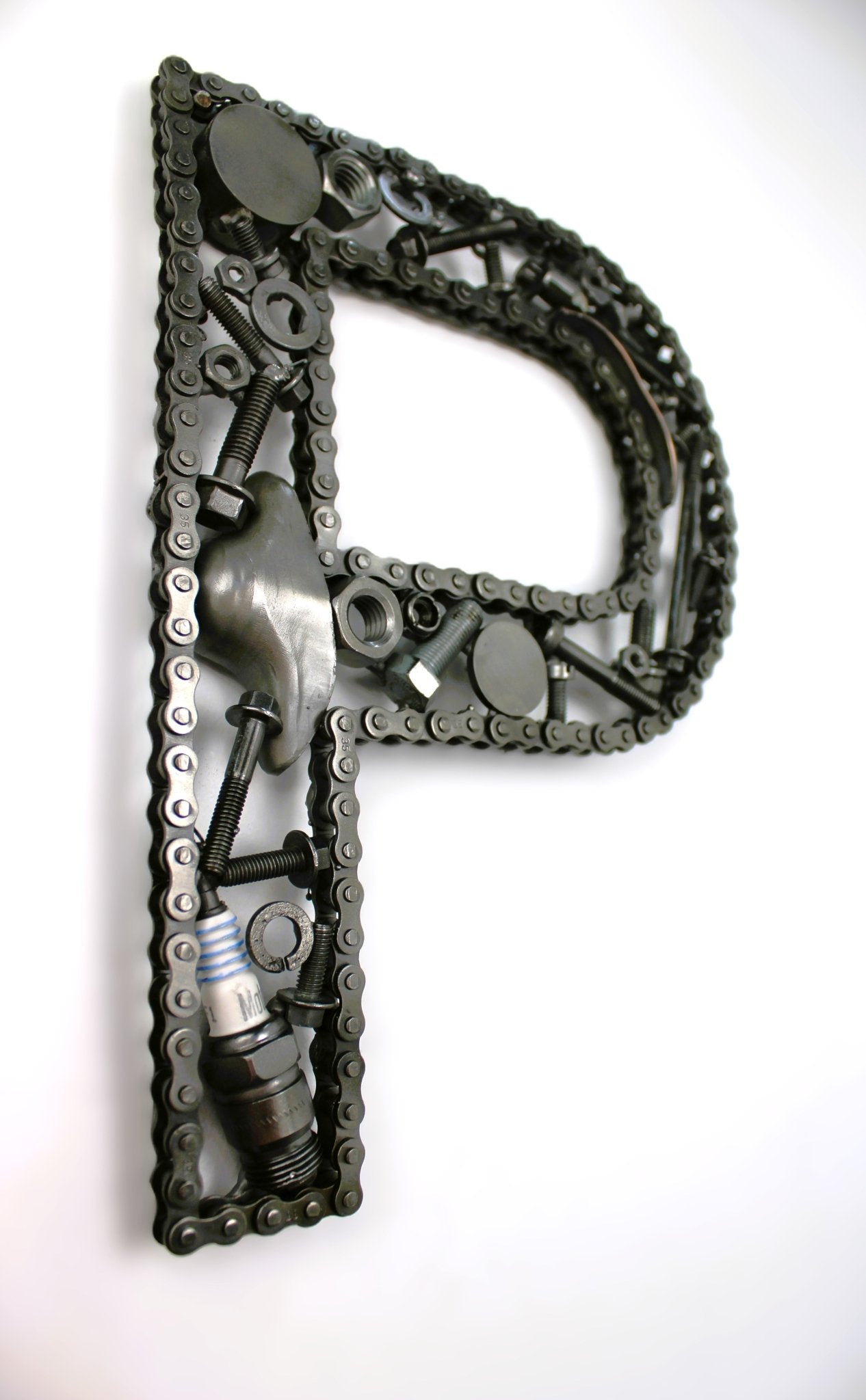 Car Part Letter P - Scrap Metal Art, Unique Gift for Car Lovers, Garage Decor - Ben's Auto Decor