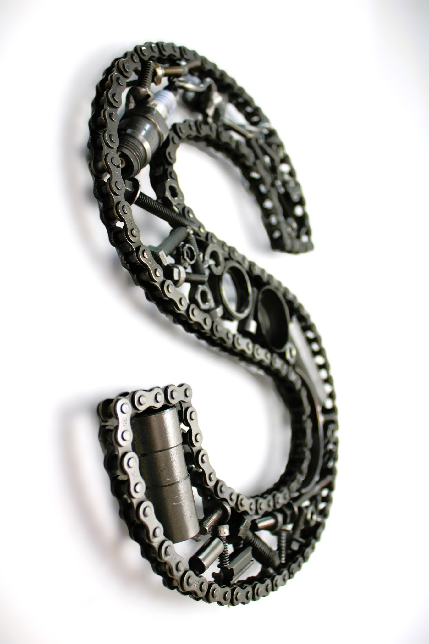 Car Part Letter S - Custom Bachelor Pad Decor, Unique Bedroom Wall Art, Automotive Sculpture - Ben's Auto Decor