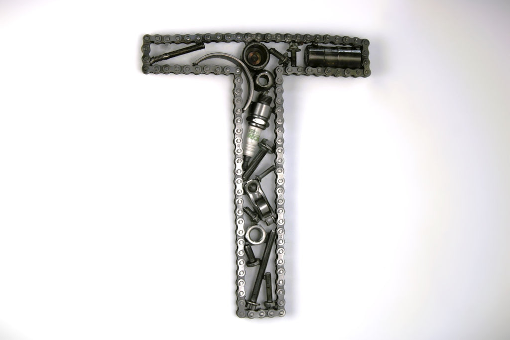 Car Part Letter T - Car Part Wall Hanging, Unique Gift for Husband, Automotive Decor - Ben's Auto Decor