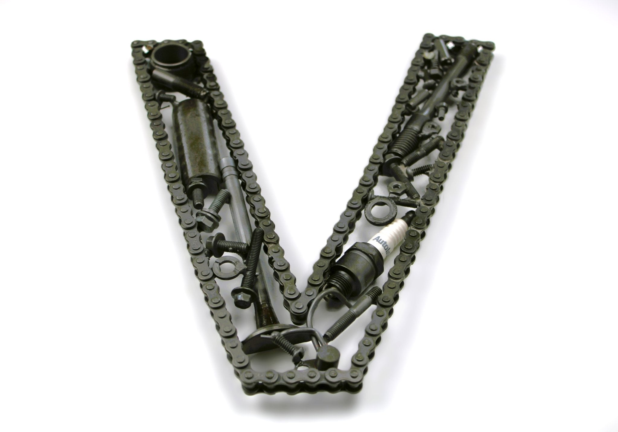Car Part Letter V - Repurposed Art, Automotive Decor Made From Car Parts - Ben's Auto Decor
