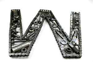 Car Part Letter W - Steampunk Engine Art, Unique Metal Wall Sculpture, Modern Name Sign - Ben's Auto Decor