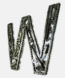 Car Part Letter W - Steampunk Engine Art, Unique Metal Wall Sculpture, Modern Name Sign - Ben's Auto Decor