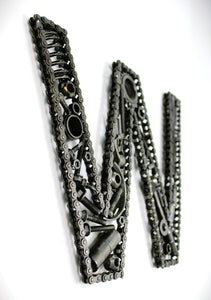 Car Part Letter W - Steampunk Engine Art, Unique Metal Wall Sculpture, Modern Name Sign - Ben's Auto Decor