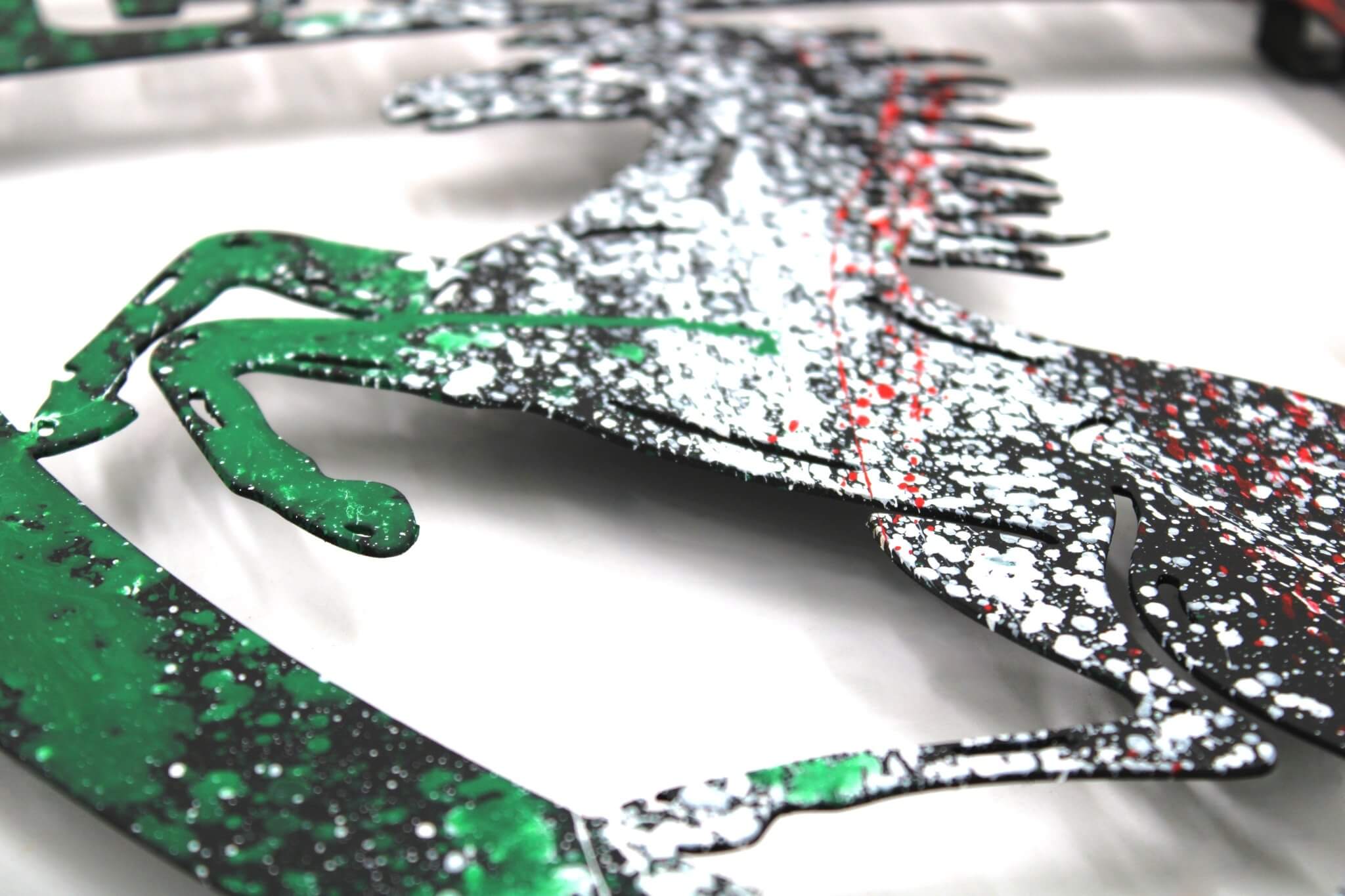 Ferrari Prancing Horse Logo Metal Wall Art - Hand - Painted, Ready to Hang, Unique Decor for Supercar Enthusiasts - Ben's Auto Decor